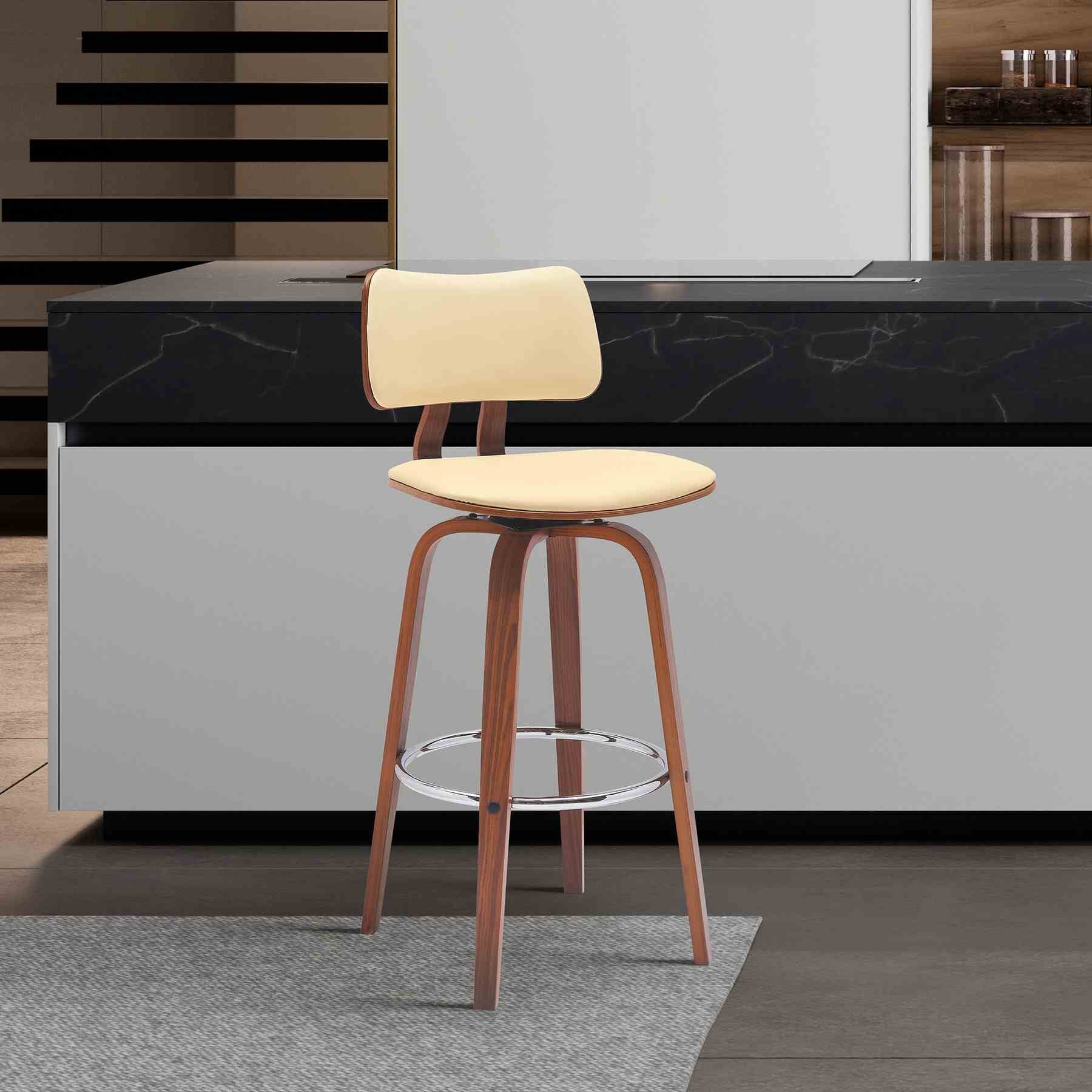 Pico 26" Swivel Walnut Wood Counter Stool in Cream Faux Leather with Chrome - Image 9