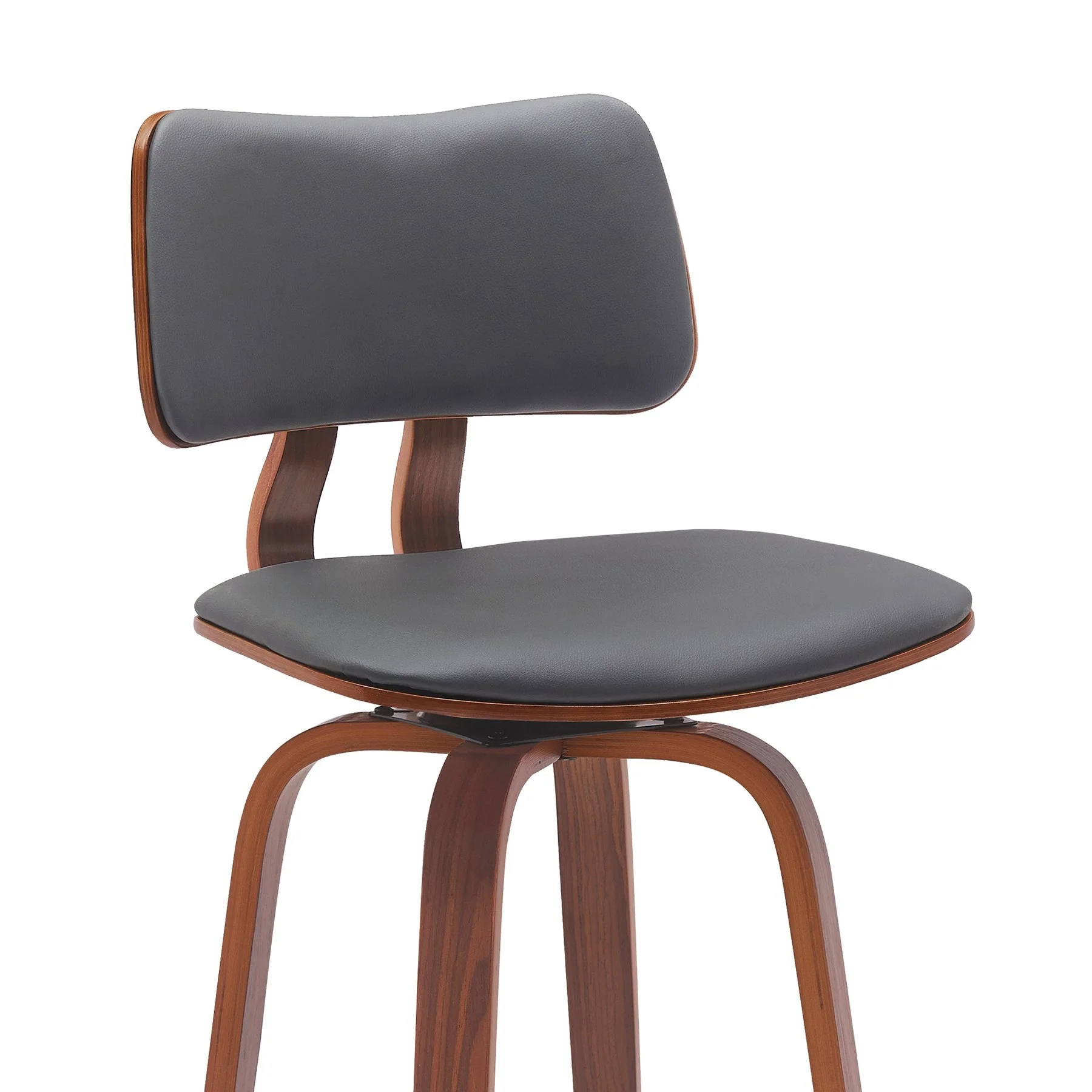 Pico 26" Swivel Walnut Wood Counter Stool in Gray Faux Leather with Chrome - Image 4
