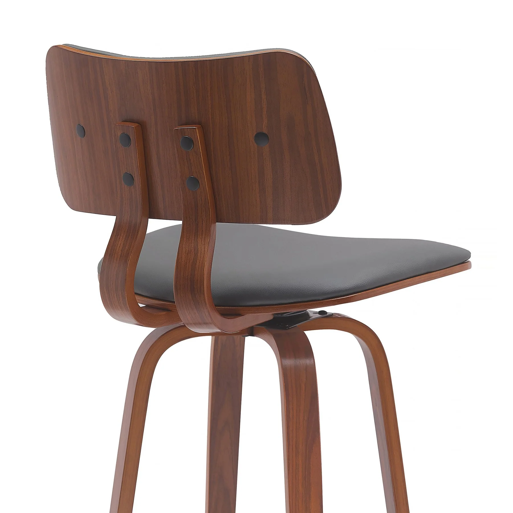 Pico 26" Swivel Walnut Wood Counter Stool in Gray Faux Leather with Chrome - Image 5