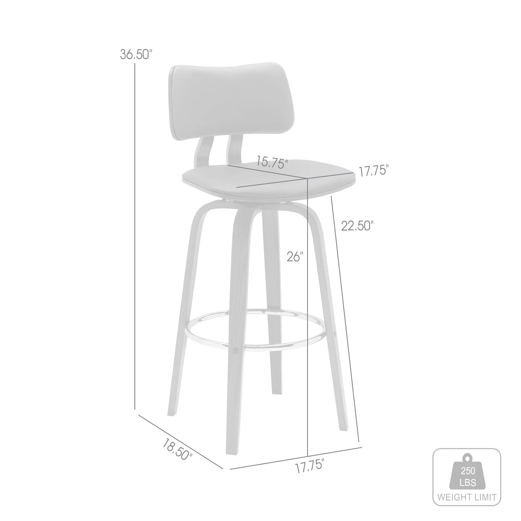 Pico 26" Swivel Walnut Wood Counter Stool in Gray Faux Leather with Chrome - Image 8