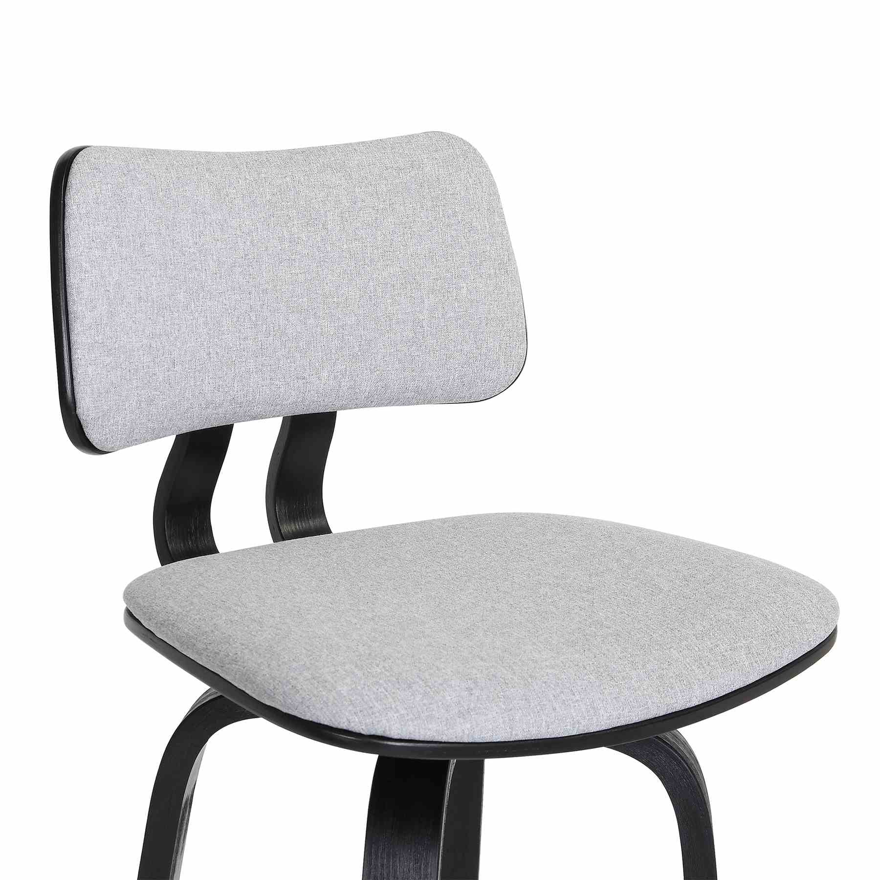 Pico 30" Swivel Black Wood Bar Stool in Light Gray Fabric with Black Metal - Image 6