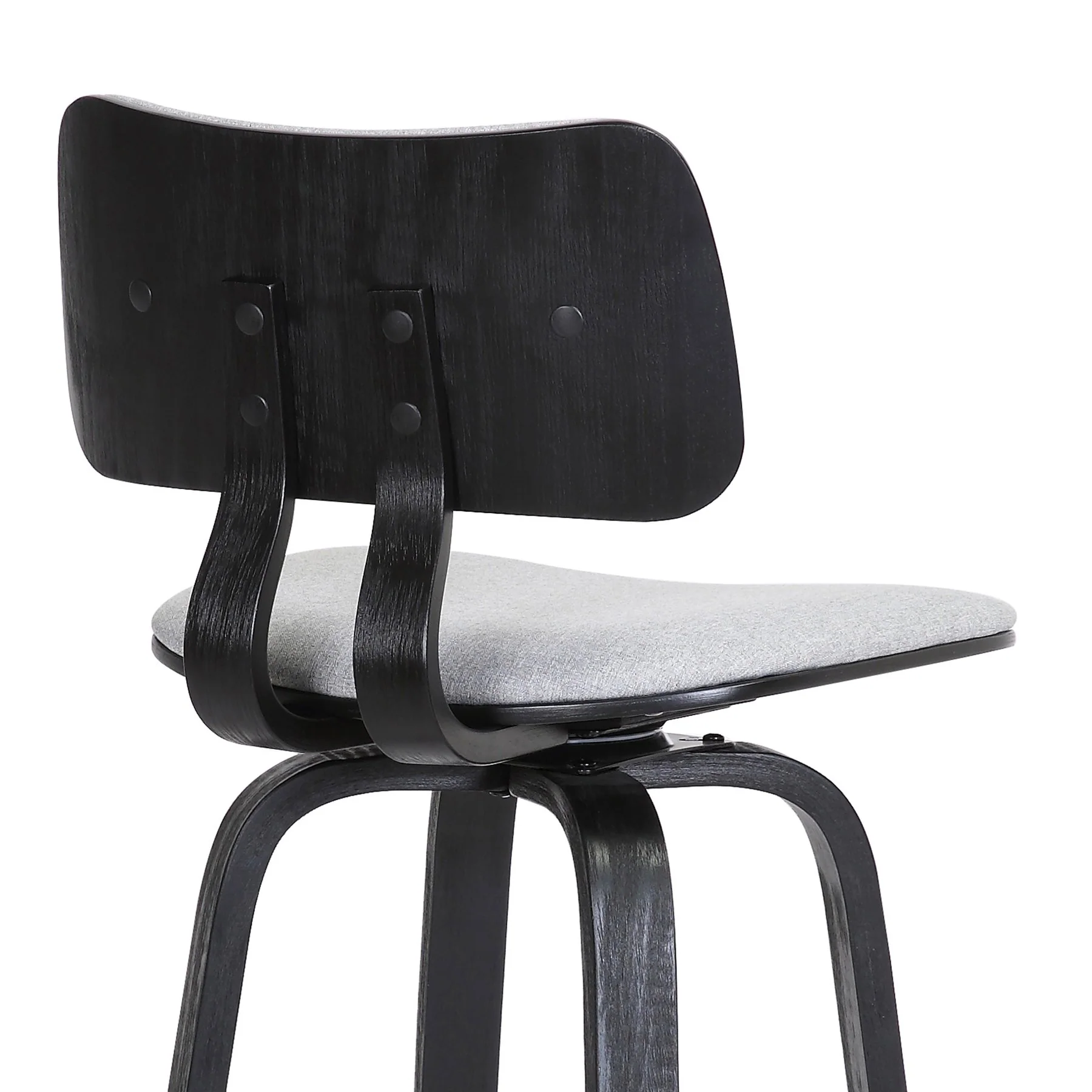 Pico 30" Swivel Black Wood Bar Stool in Light Gray Fabric with Black Metal - Image 7