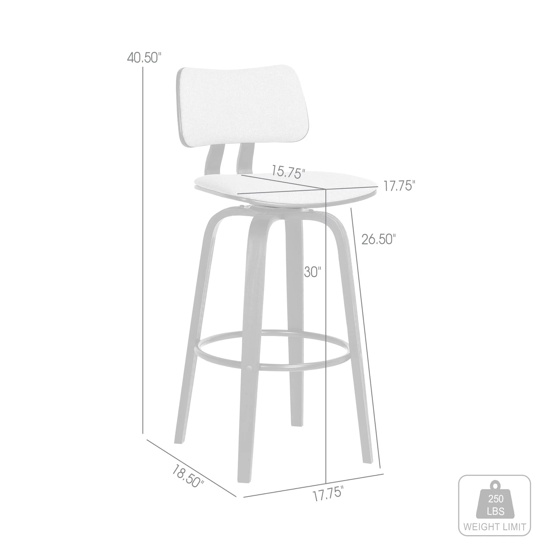 Pico 30" Swivel Black Wood Bar Stool in Light Gray Fabric with Black Metal - Image 9