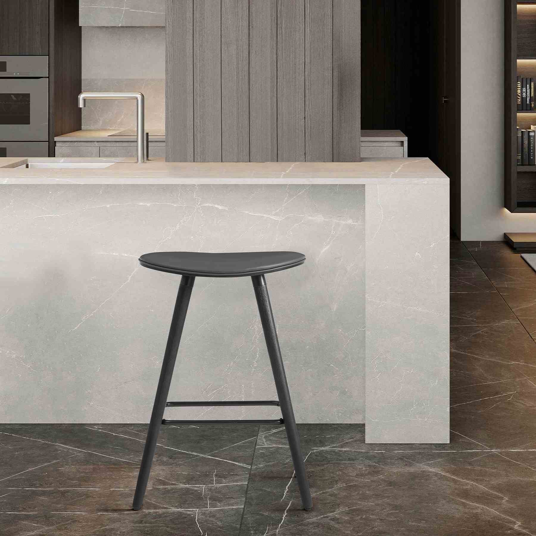 Piper 26" Counter Height Backless Bar Stool in Gray Faux Leather and Black Wood - Image 7