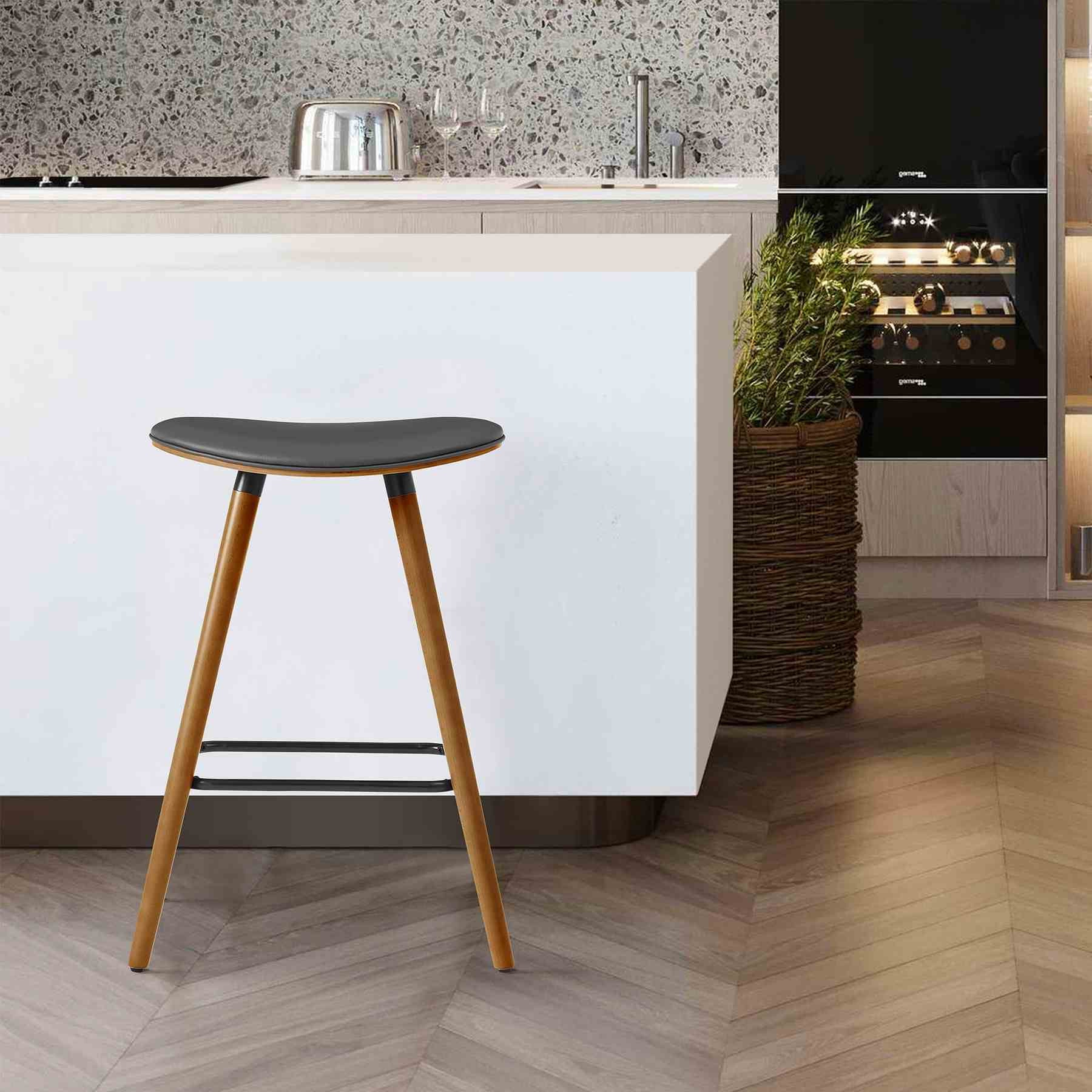 Piper 26" Counter Height Backless Bar Stool in Gray Faux Leather and Walnut Wood - Image 7