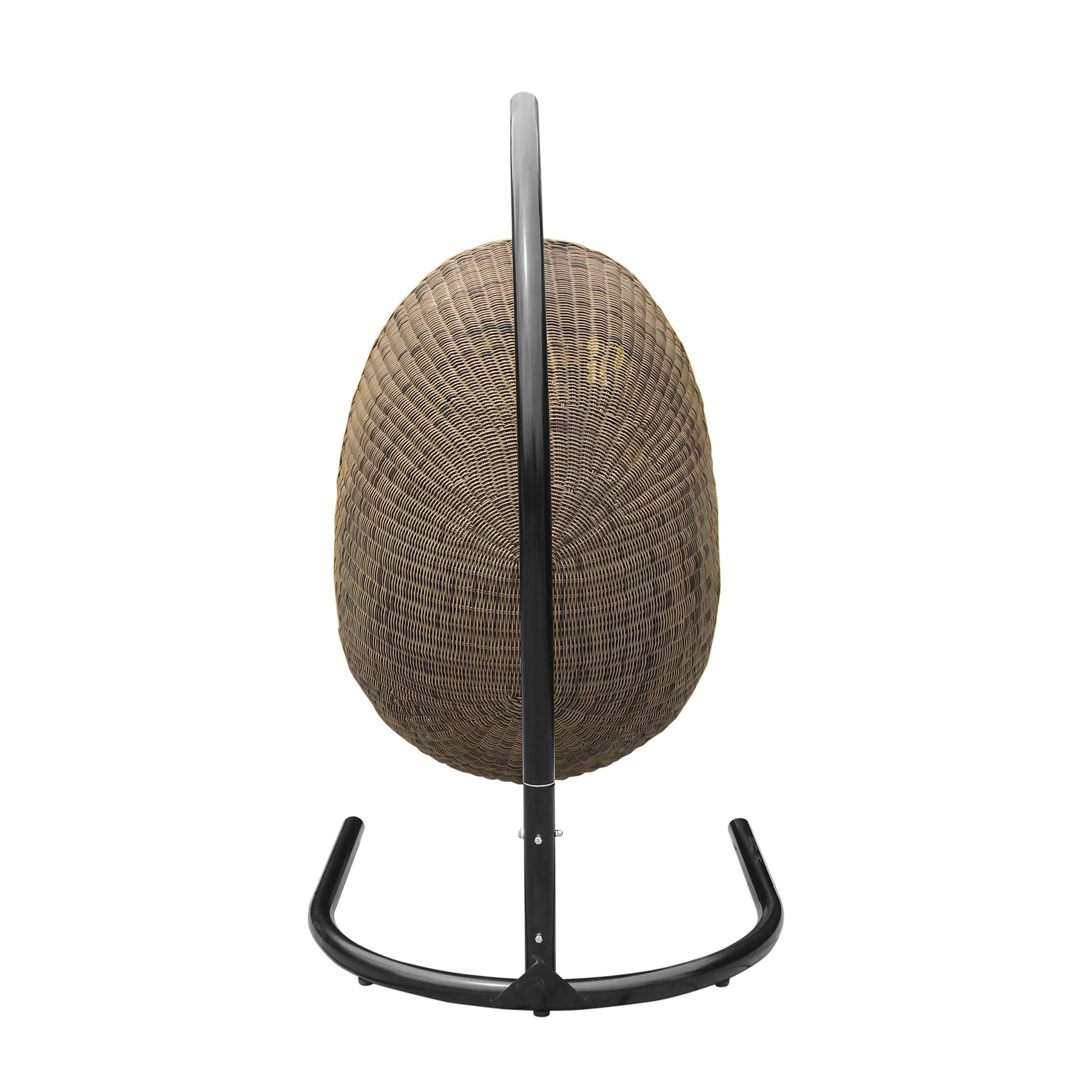 Pisces Indoor Outdoor Hanging Egg Swing Chair in Espresso Wicker with Black Iron Stand - Image 5