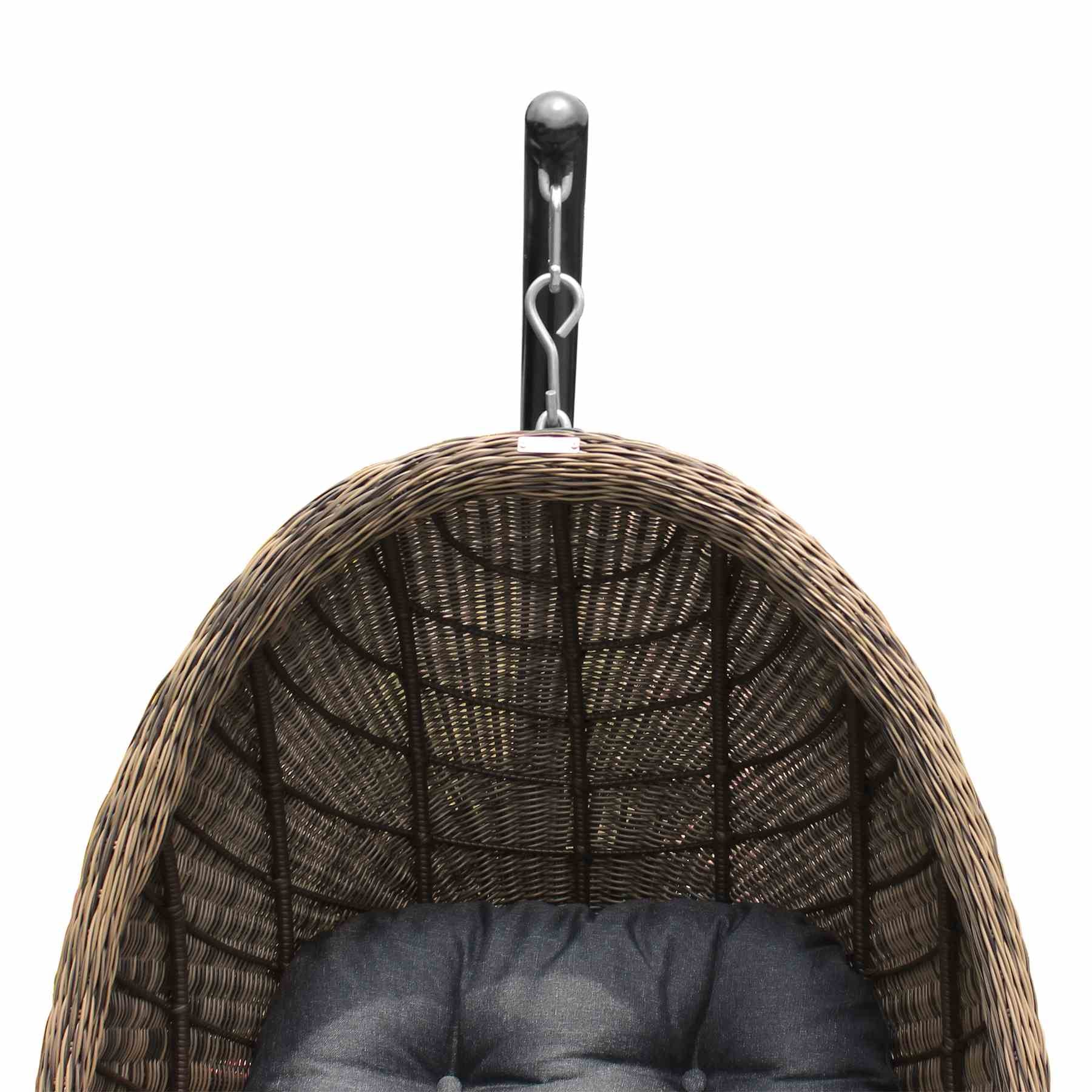 Pisces Indoor Outdoor Hanging Egg Swing Chair in Espresso Wicker with Black Iron Stand - Image 7
