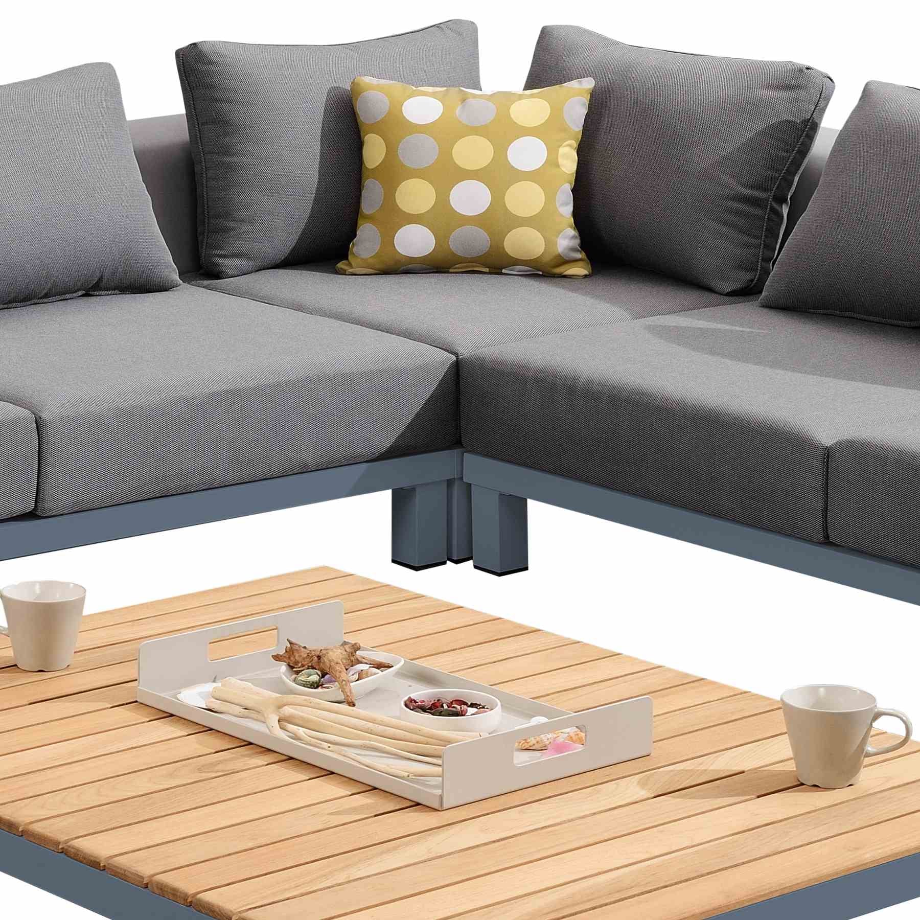 Polo 4 piece Outdoor Sectional Set with Dark Gray Cushions and Modern Accent Pillows - Image 5