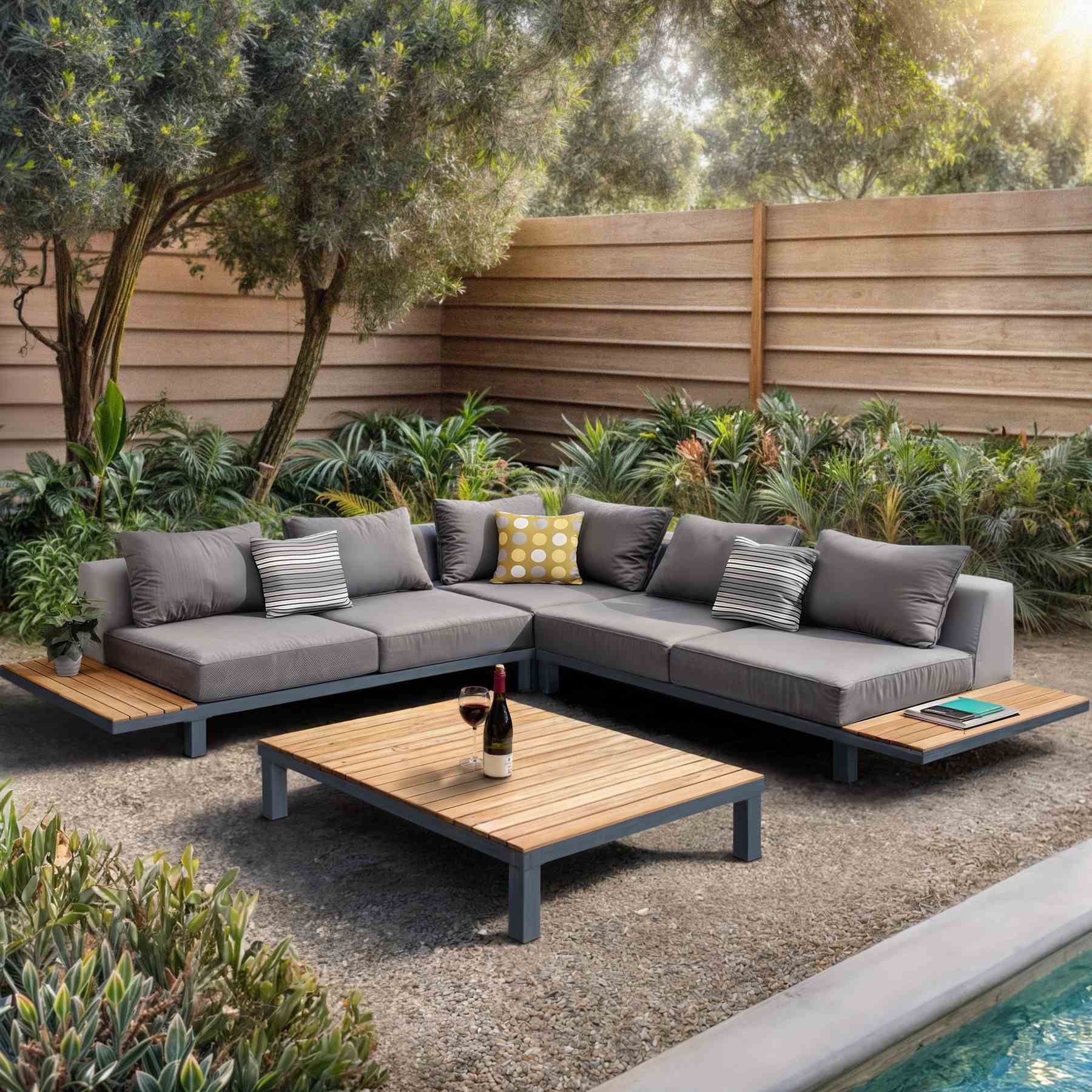 Polo 4 piece Outdoor Sectional Set with Dark Gray Cushions and Modern Accent Pillows - Image 8