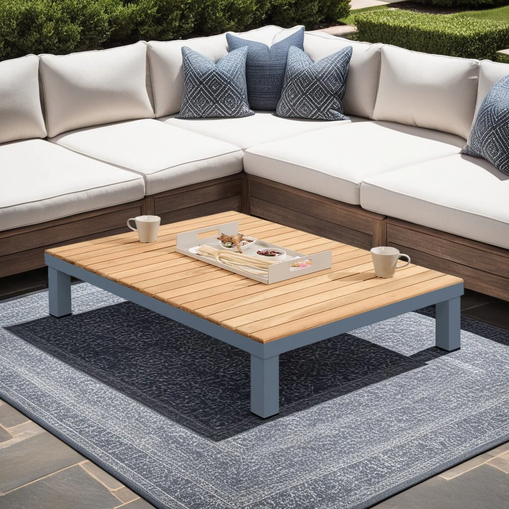 Polo Aluminum and Teak Wood Outdoor Coffee Table in Gray - Image 6