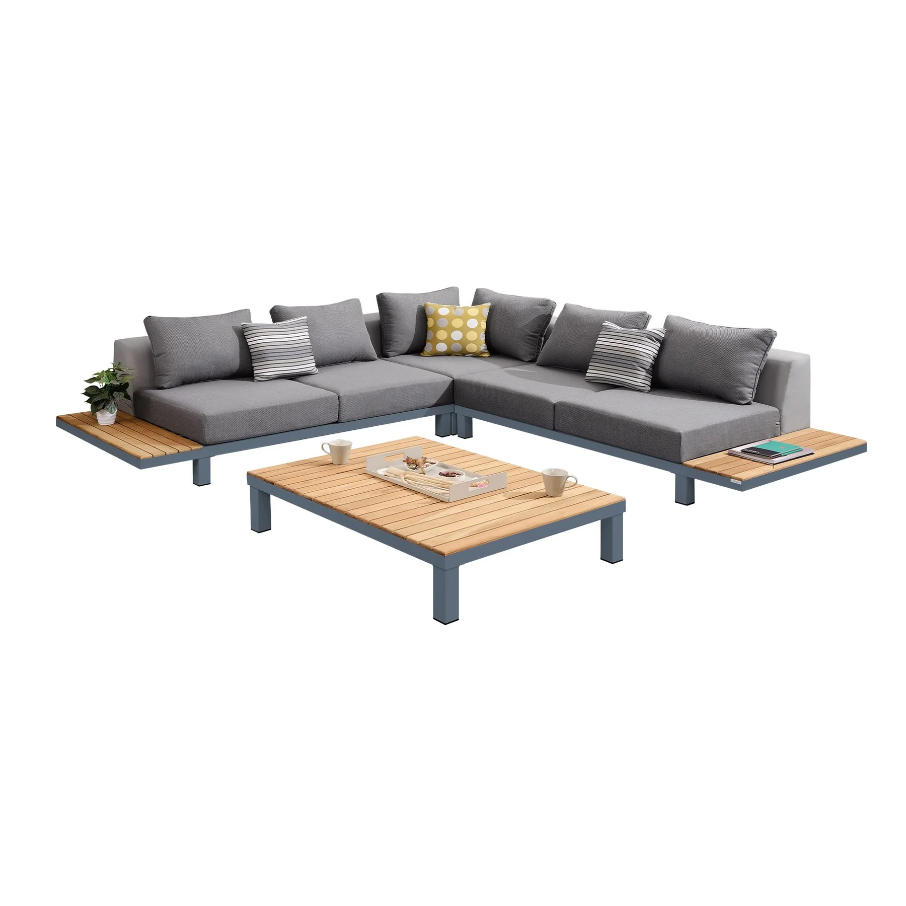 Polo Aluminum and Teak Wood Outdoor Sectional Sofa in Gray