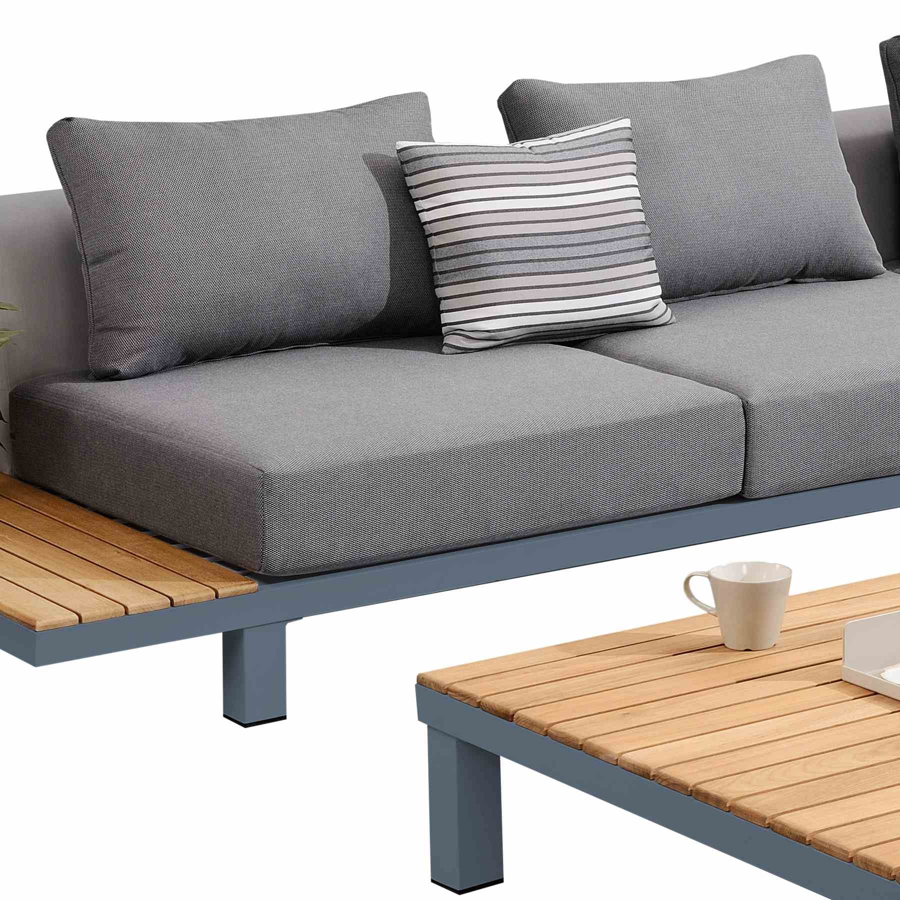 Polo Aluminum and Teak Wood Outdoor Sectional Sofa in Gray - Image 3