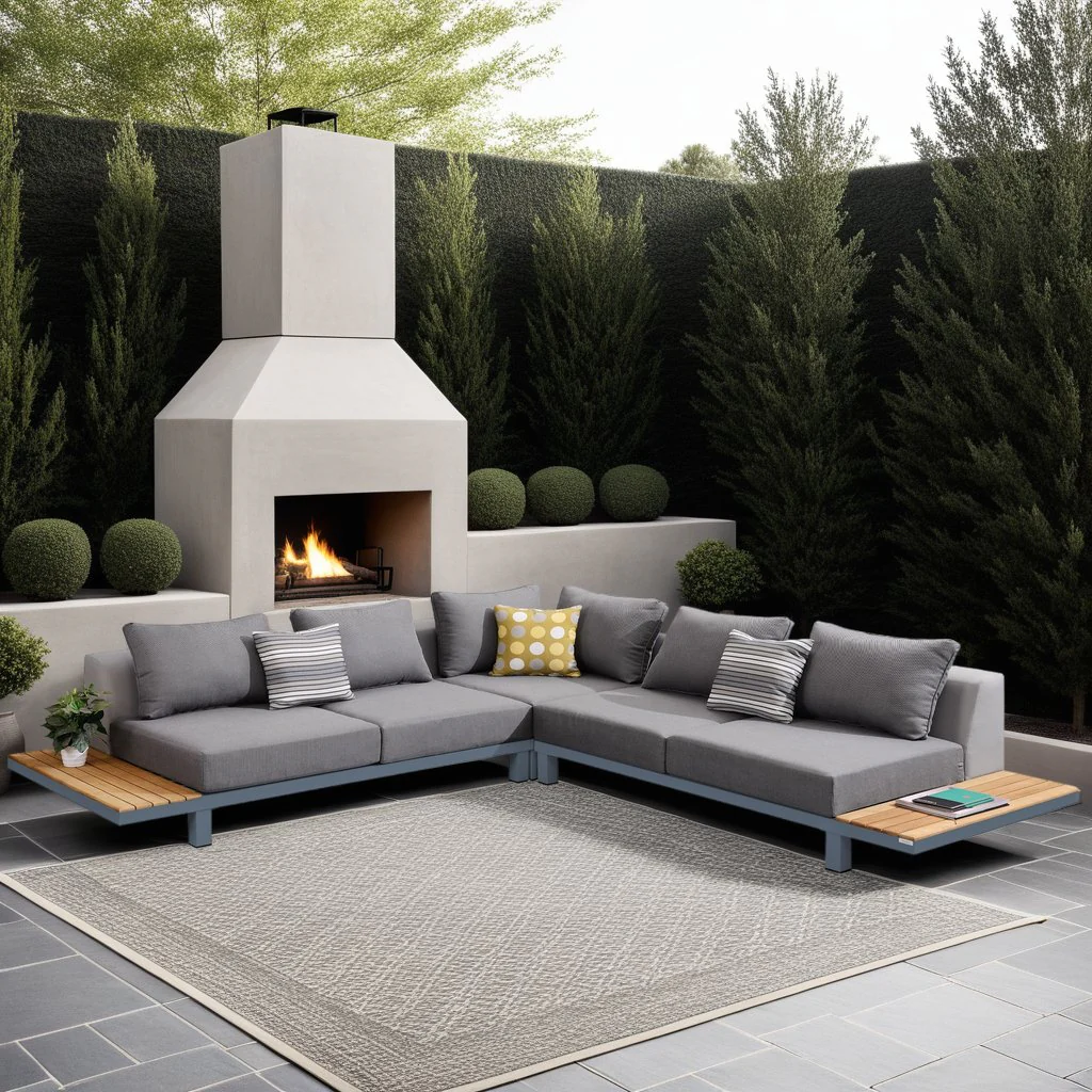 Polo Aluminum and Teak Wood Outdoor Sectional Sofa in Gray - Image 6