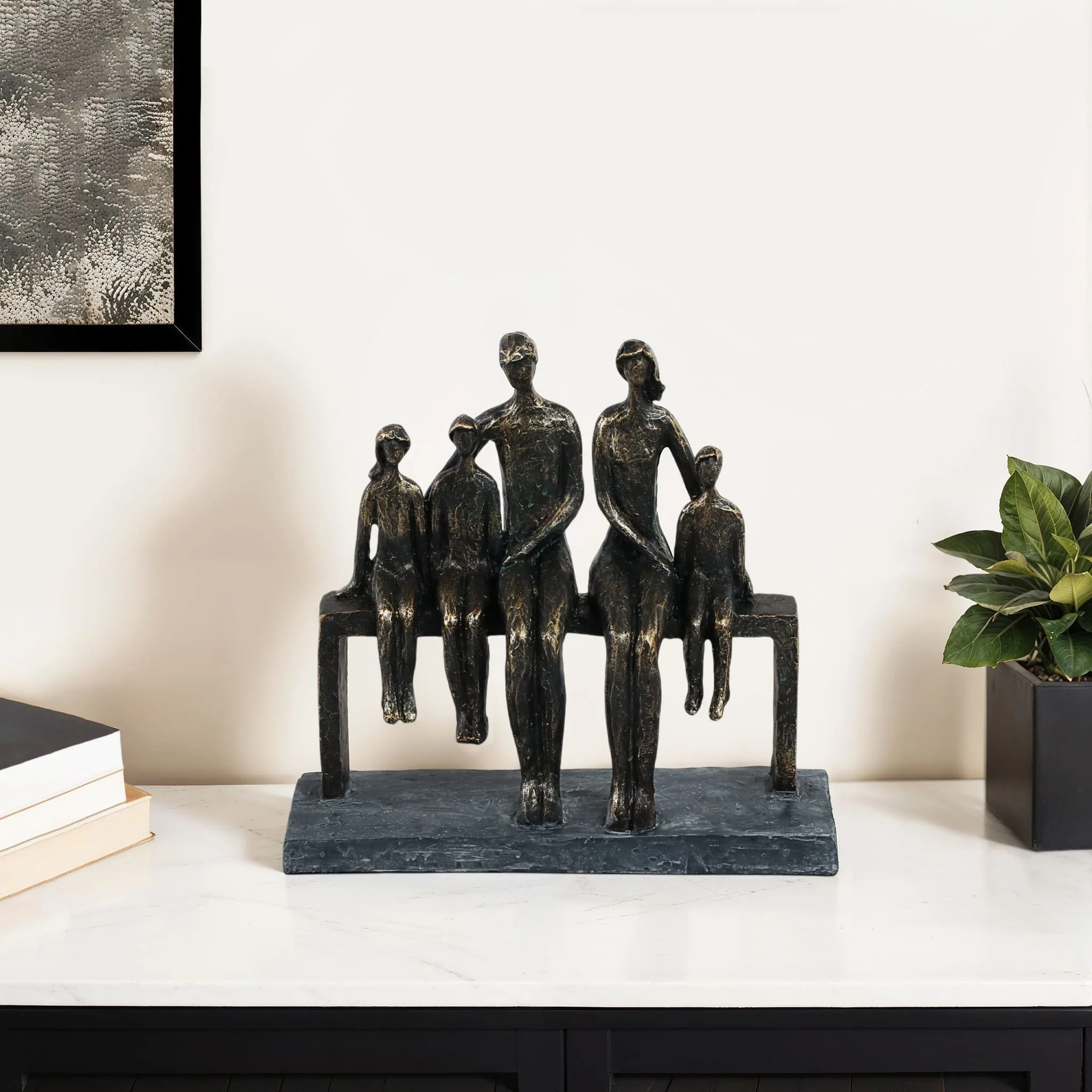 polyresin 10" Family Sculpture, Bronze - Image 11