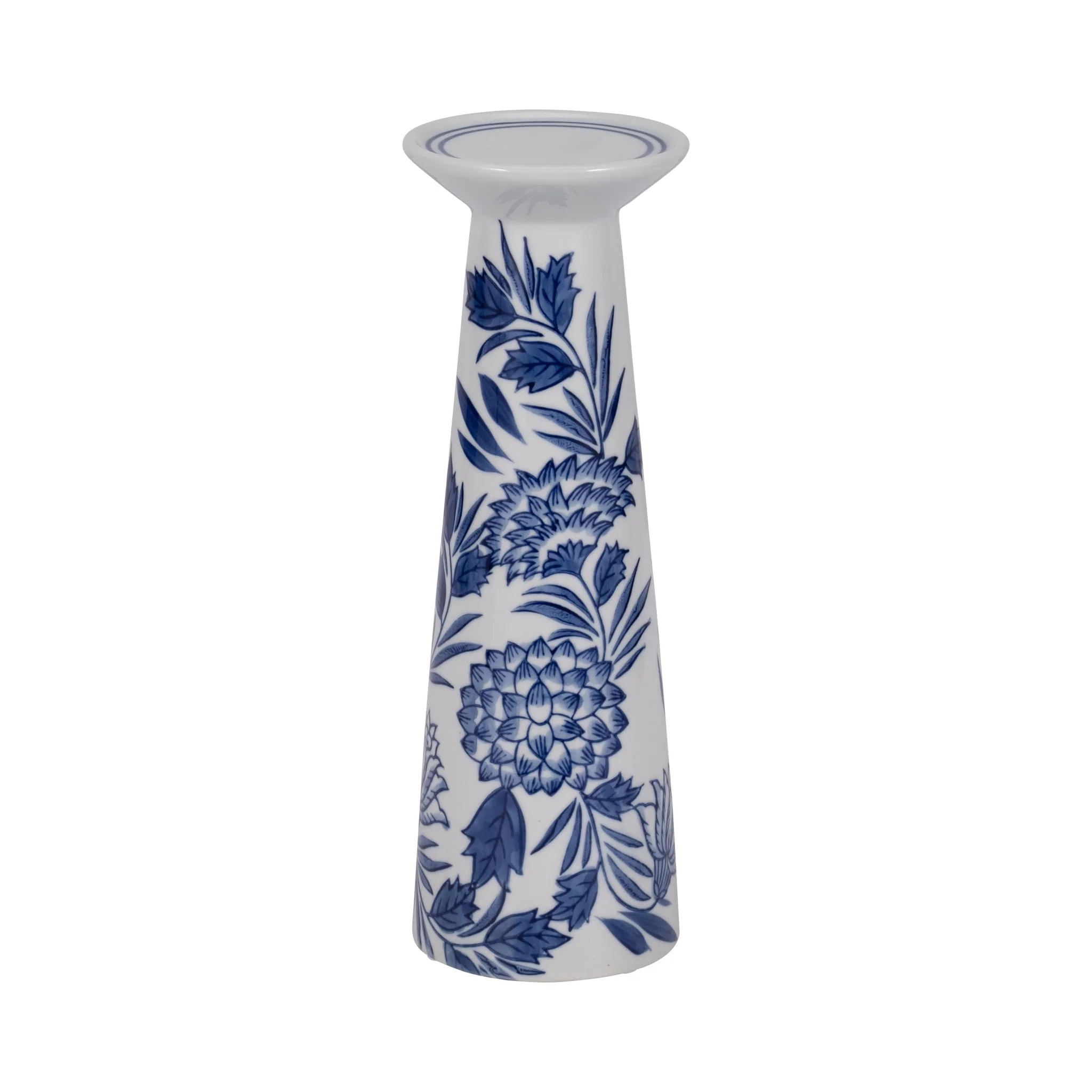 Porc,12"h Chinoiserie Candle Holder,blue/wht