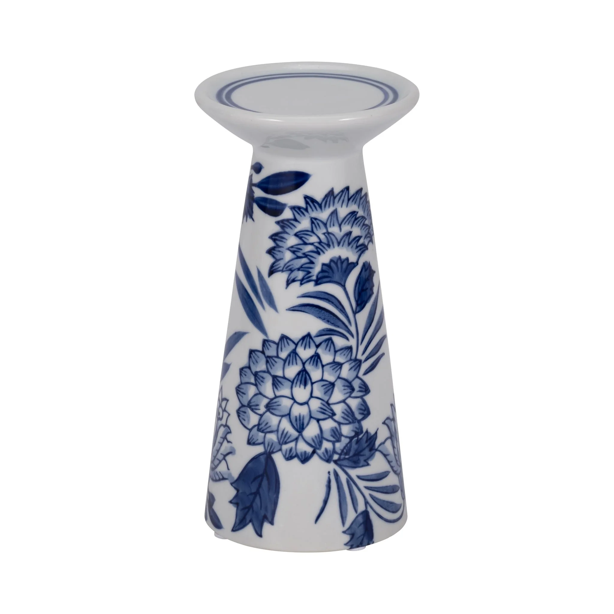 Porc,8"h Chinoiserie Candle Holder,blue/wht