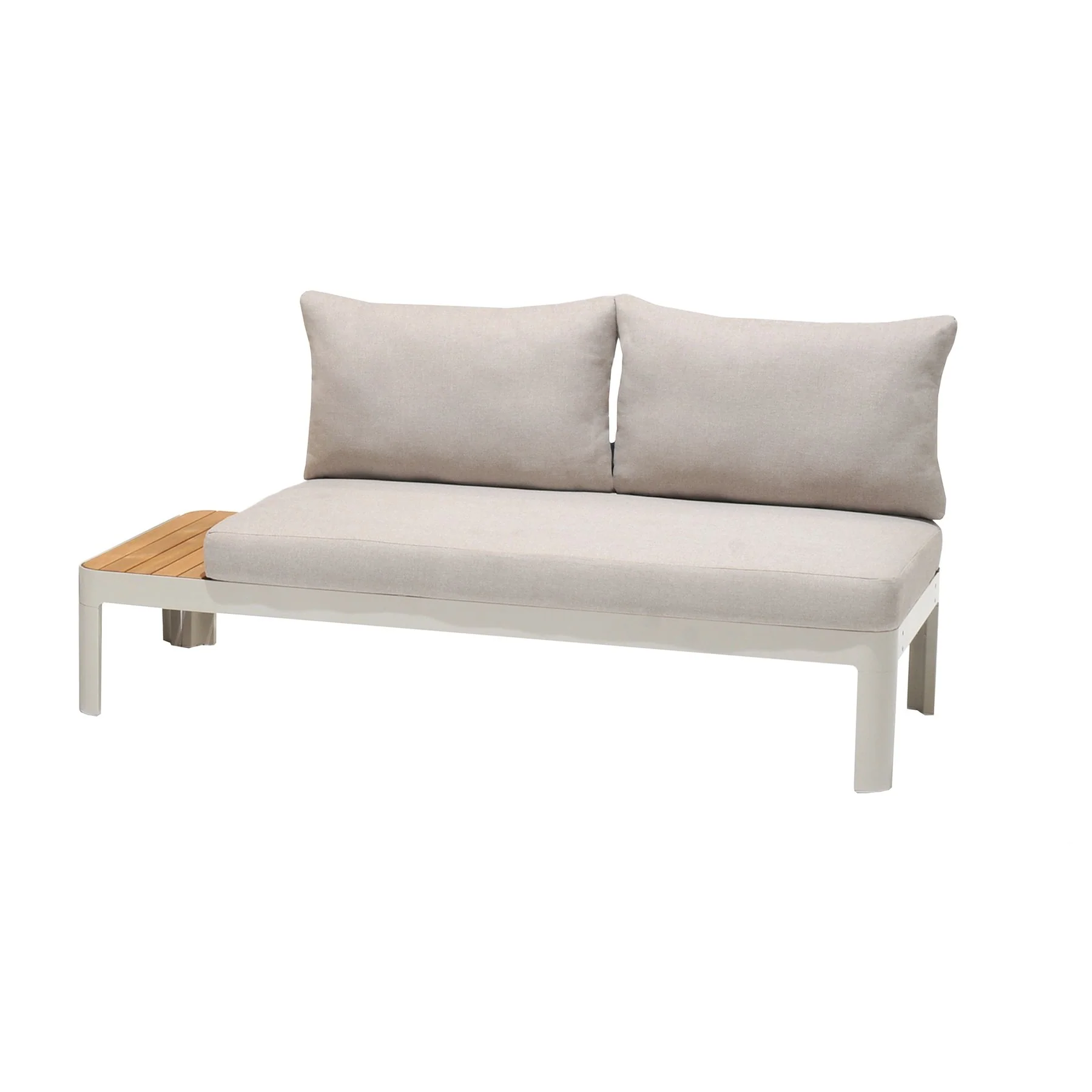 Portals Outdoor 3 Piece Sofa Set in Light Matte Sand Finish with Natural Teak Wood Top Accent - Image 5