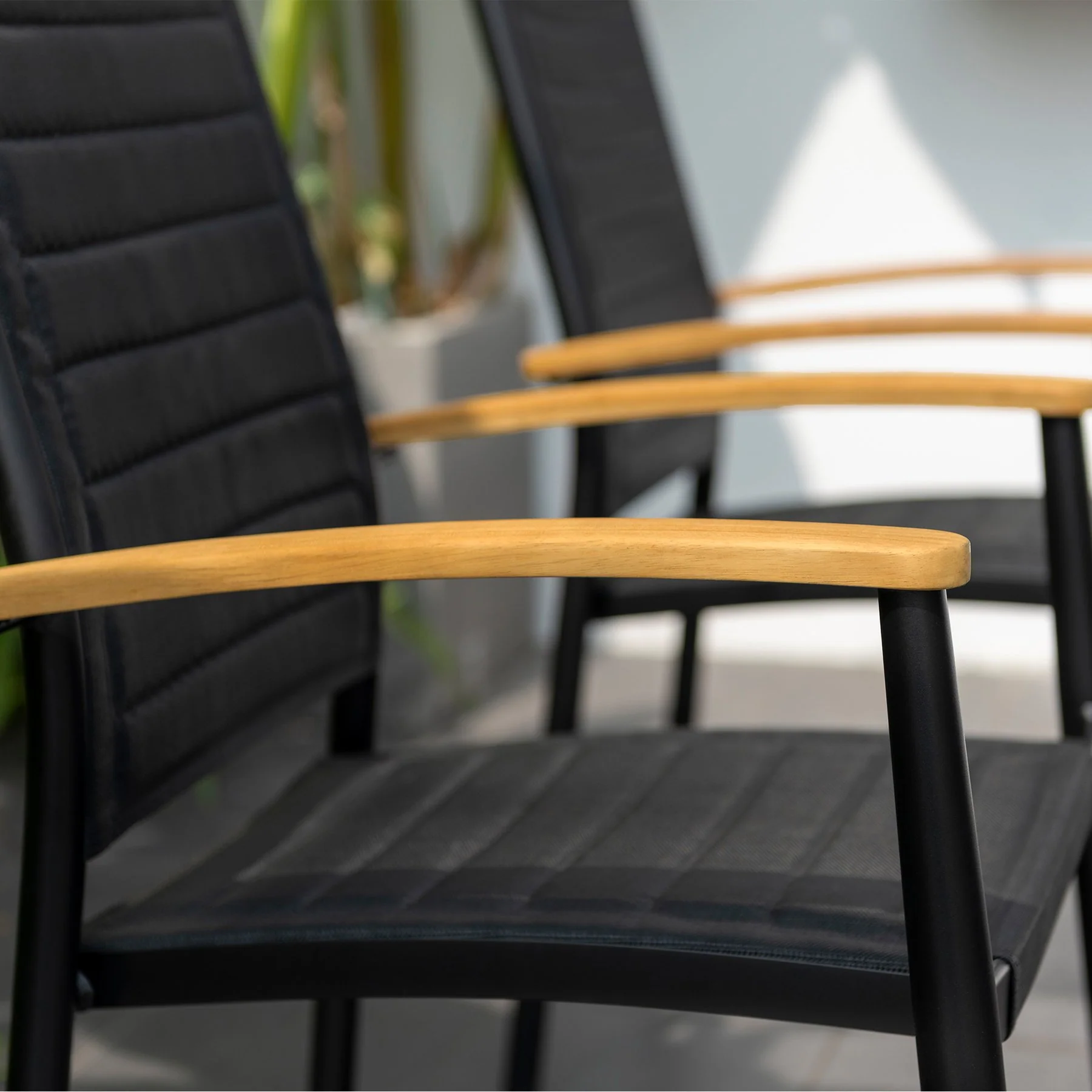 Portals Outdoor 5 Piece Black Aluminum & Teak Wood Dining Set - Image 6