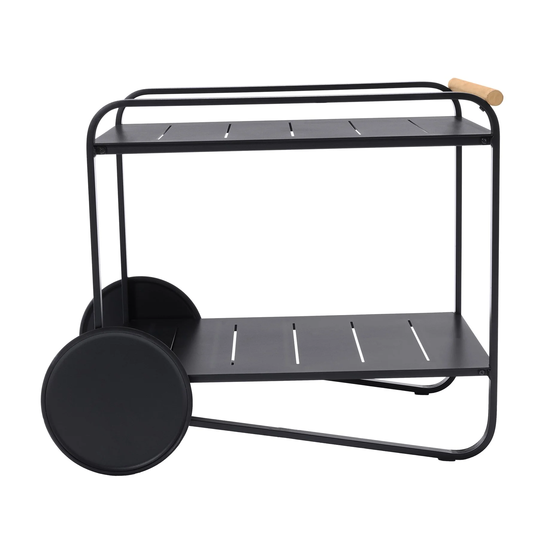 Portals Outdoor Accent Cart in Black Finish and Natural Teak Wood Accent - Image 2
