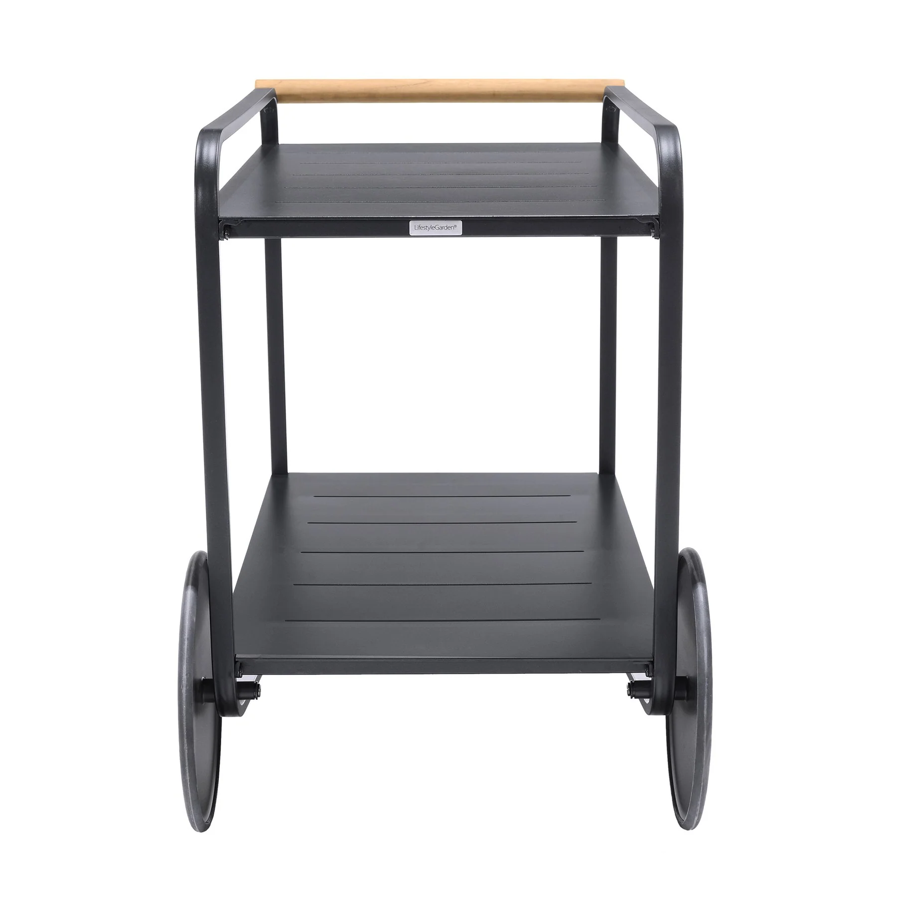 Portals Outdoor Accent Cart in Black Finish and Natural Teak Wood Accent - Image 3