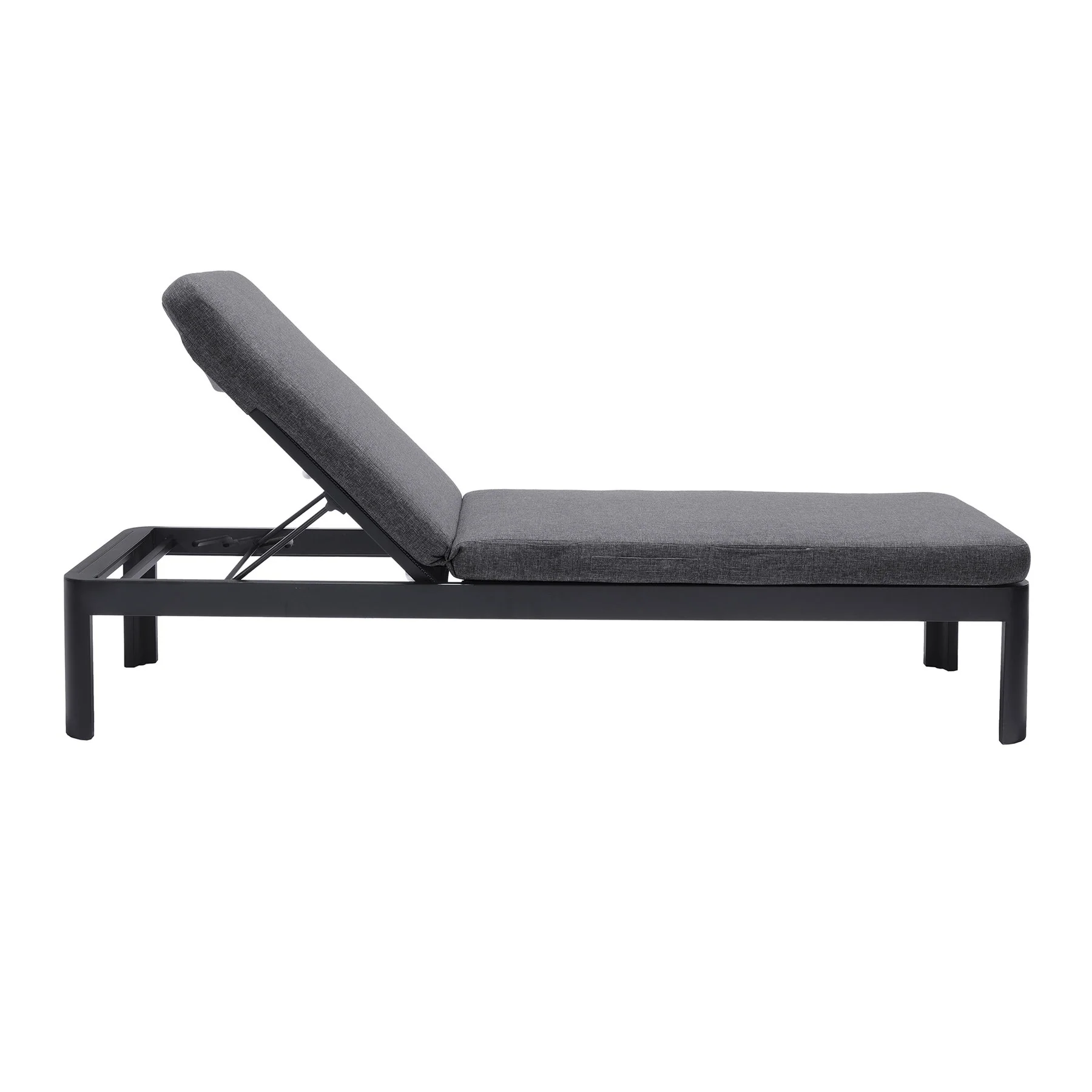 Portals Outdoor Chaise Lounge Chair in Black Finish and Gray Cushions - Image 3