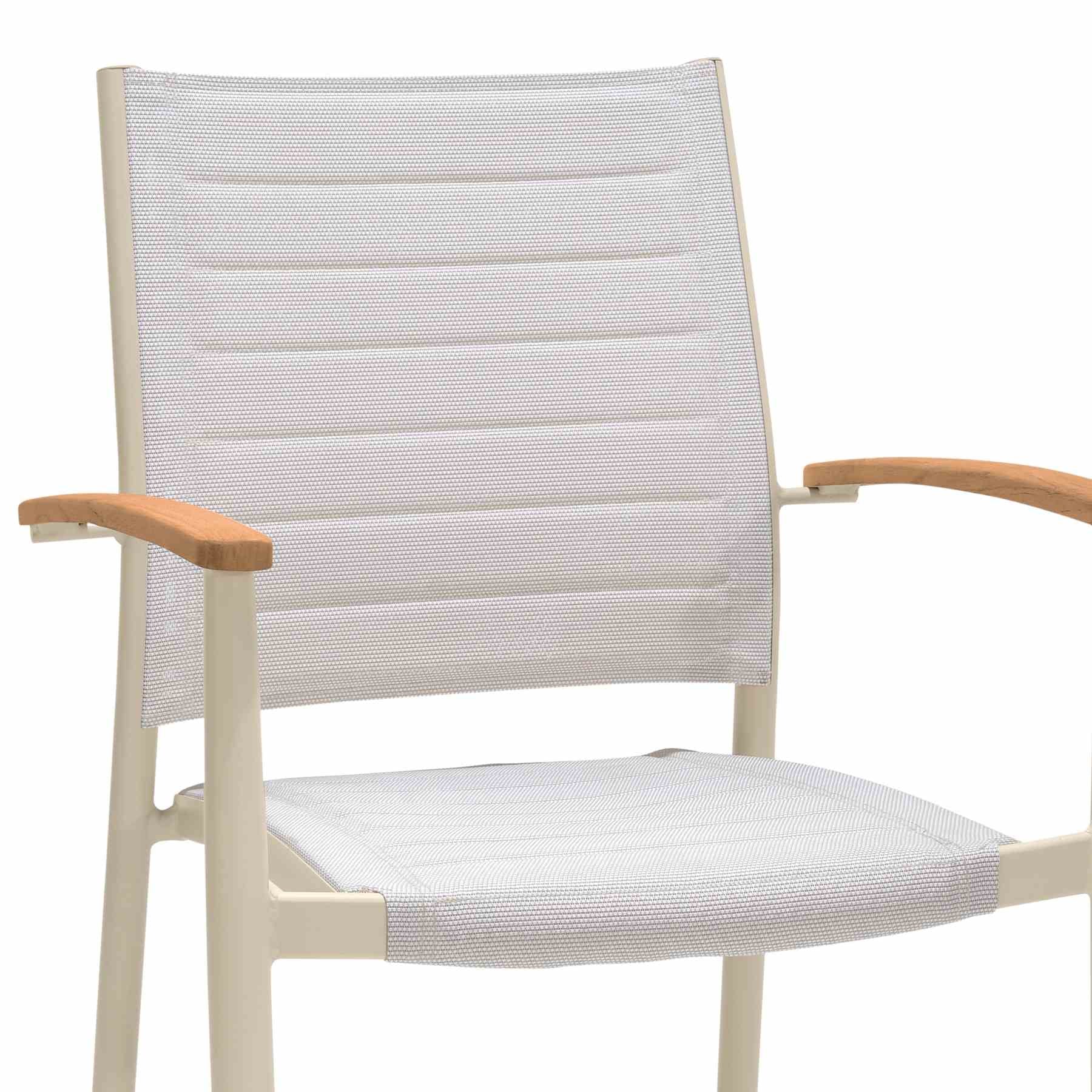 Portals Outdoor Coral Sand Aluminum Stacking Dining Chair with Teak Arms - Set of 2 - Image 5