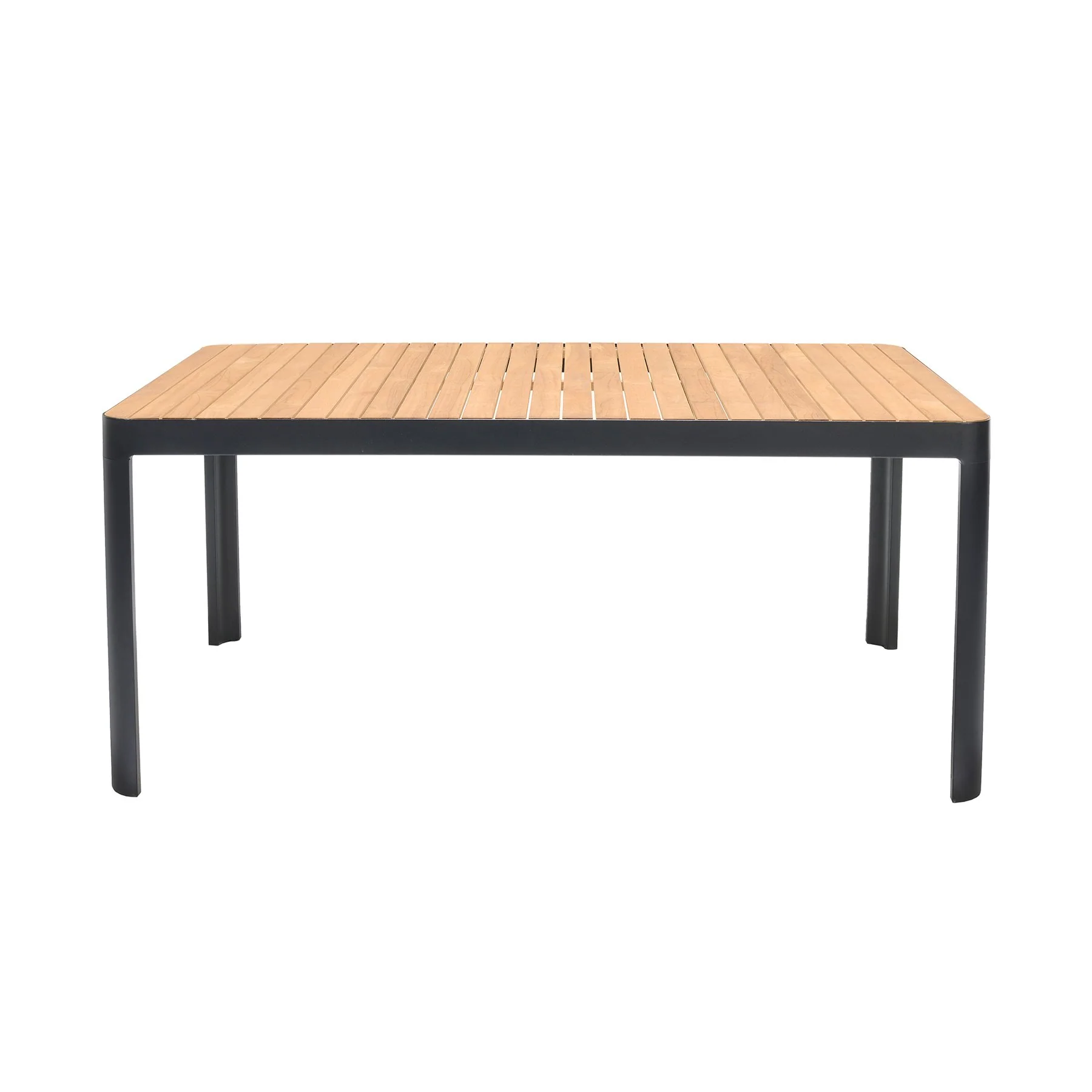 Portals Outdoor Rectangle Dining Table in Black Finish with Natural Teak Wood Top - Image 2