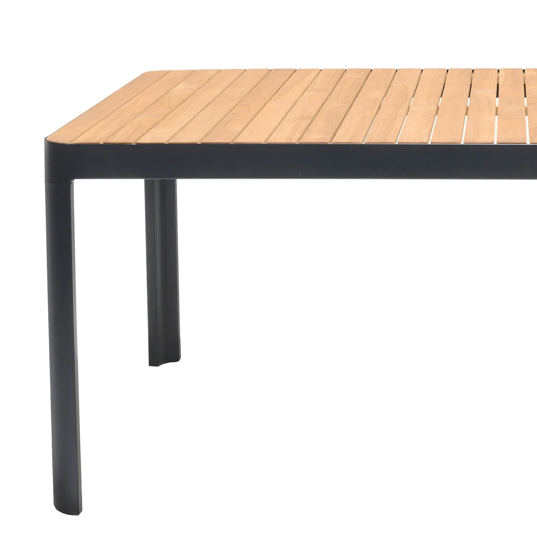 Portals Outdoor Rectangle Dining Table in Black Finish with Natural Teak Wood Top - Image 5