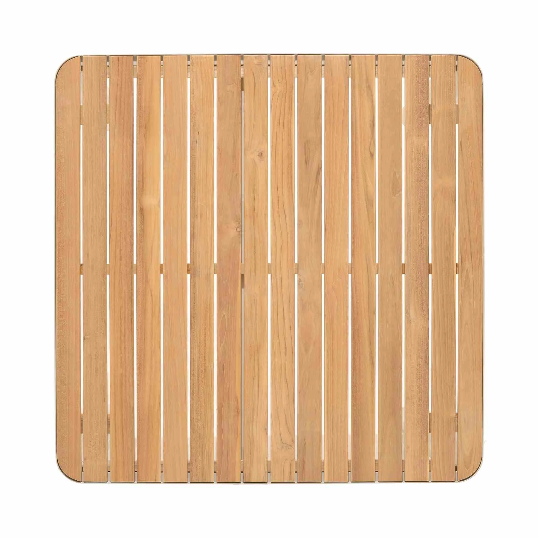 Portals Outdoor Square Bar Table In Light Matte Sand with Natural Teak Wood Top - Image 3