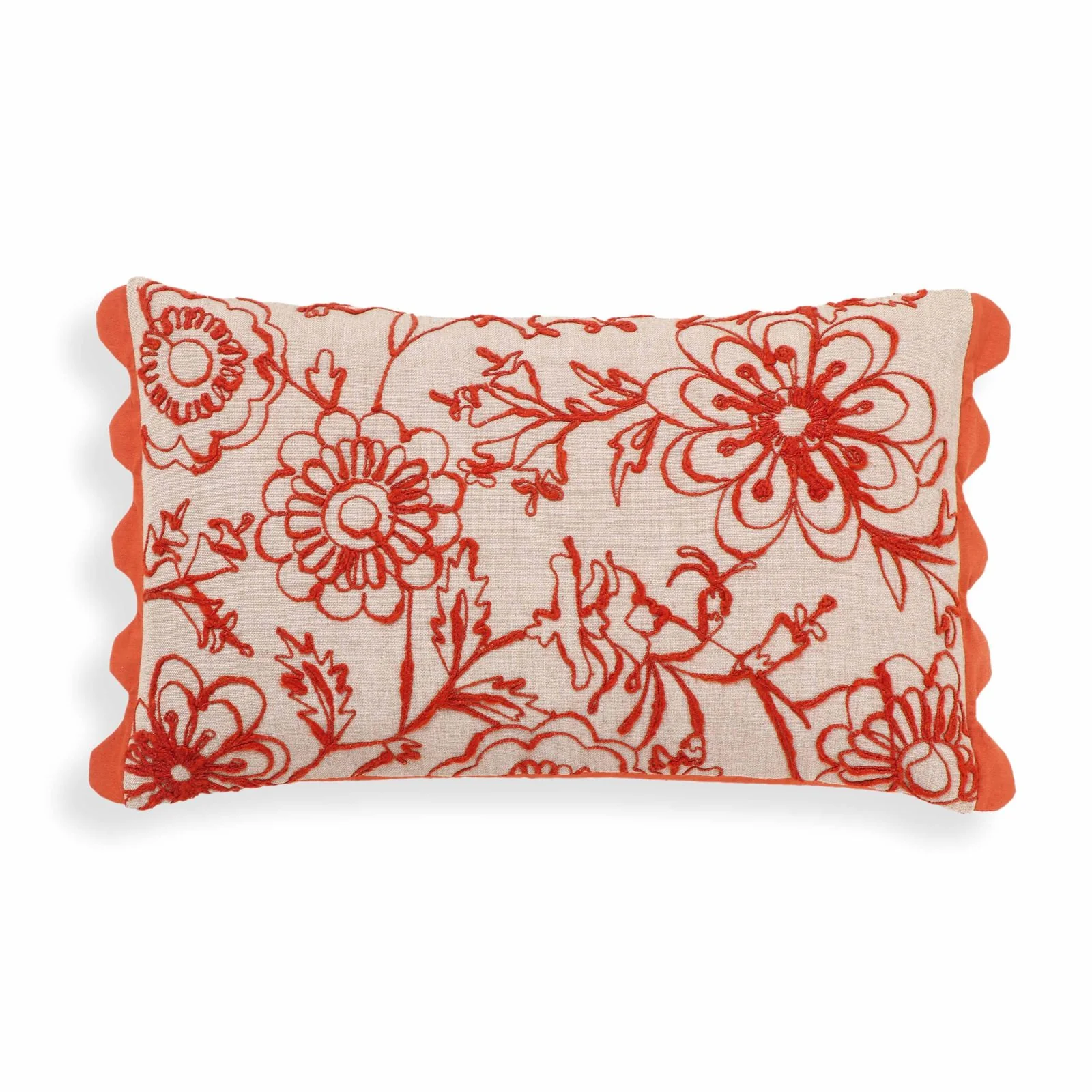 Portia Orange Embroidered Cotton Flex 20" x 12" Accent Cushion - COVER