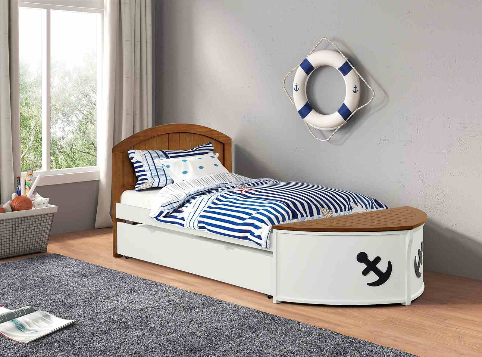 Poseidon Twin Captain Bed w/ Trundle, White/Oak