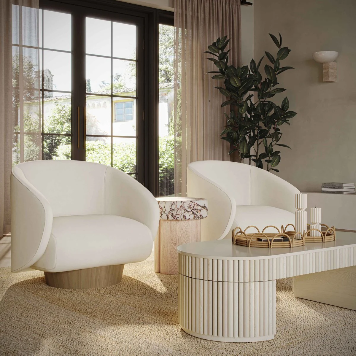 Presley Cream Velvet Swivel Accent Chair - Image 2