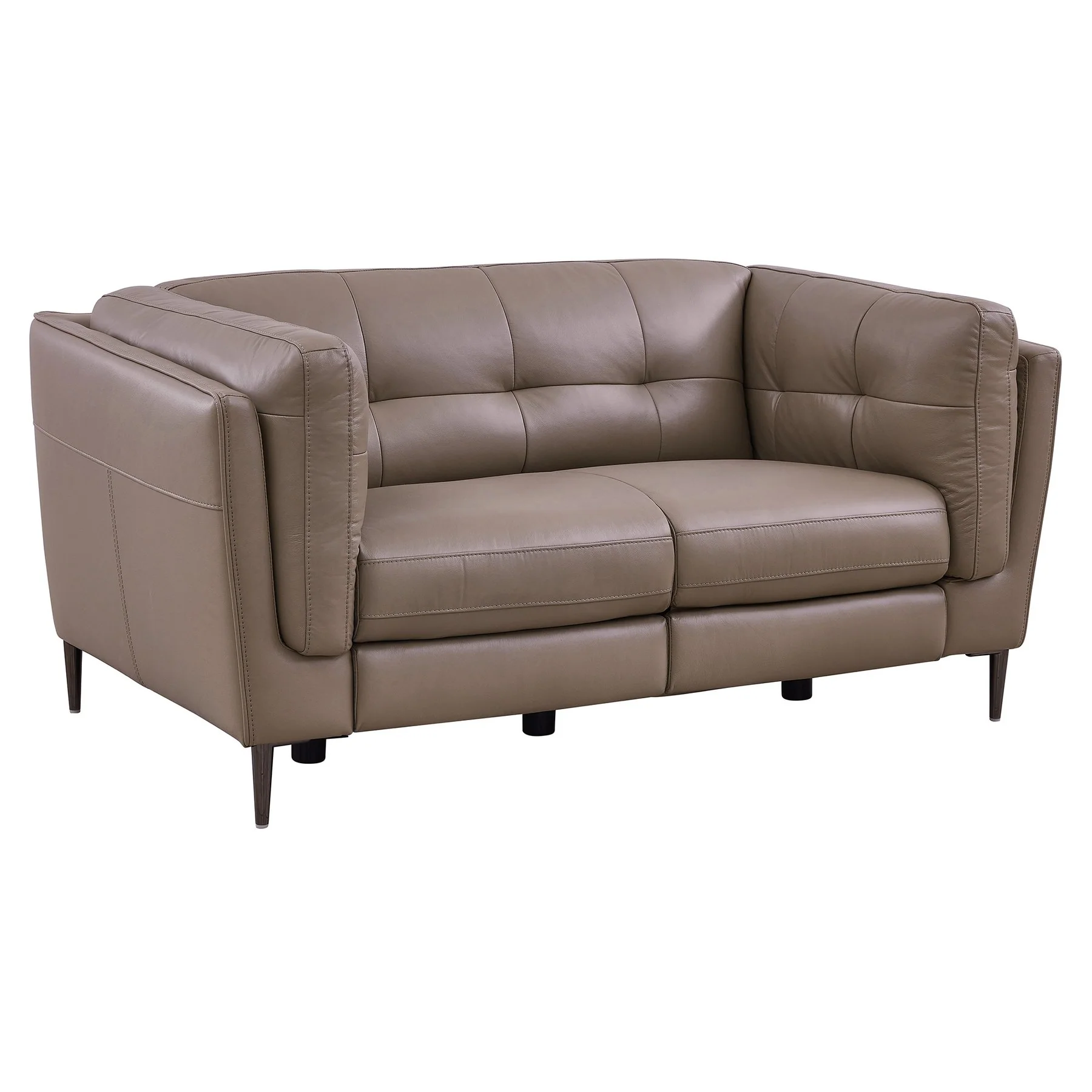Primrose Contemporary Loveseat in Dark Metal Finish and Greige Genuine Leather - Image 2