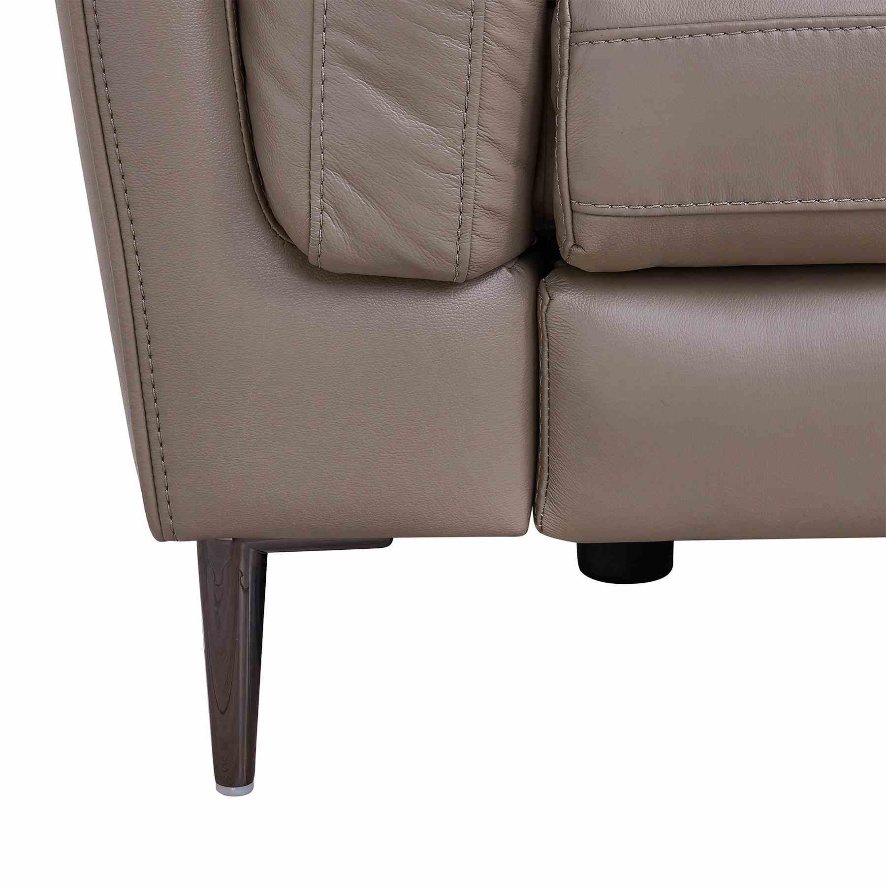 Primrose Contemporary Loveseat in Dark Metal Finish and Greige Genuine Leather - Image 5