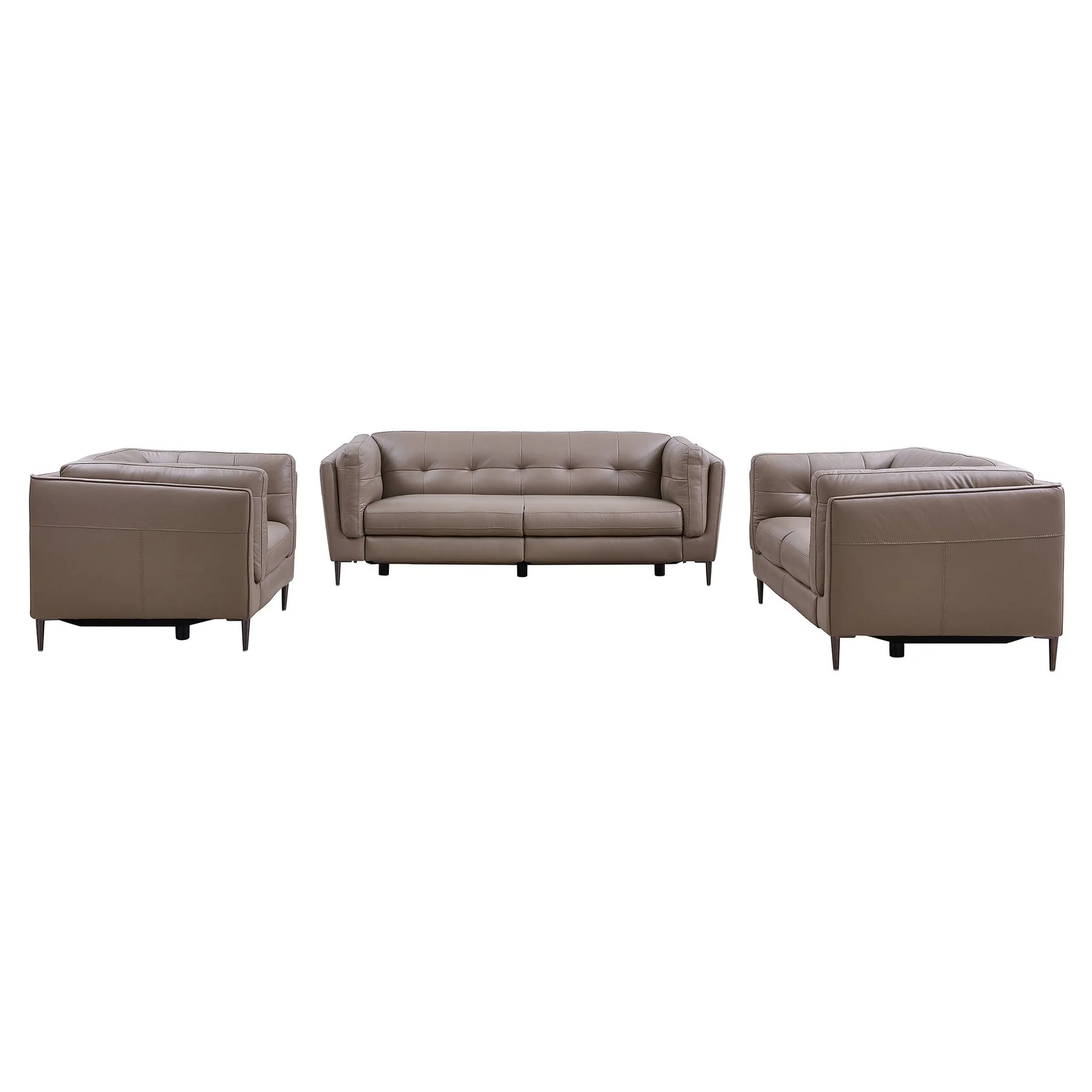 Primrose Contemporary Loveseat in Dark Metal Finish and Greige Genuine Leather - Image 8