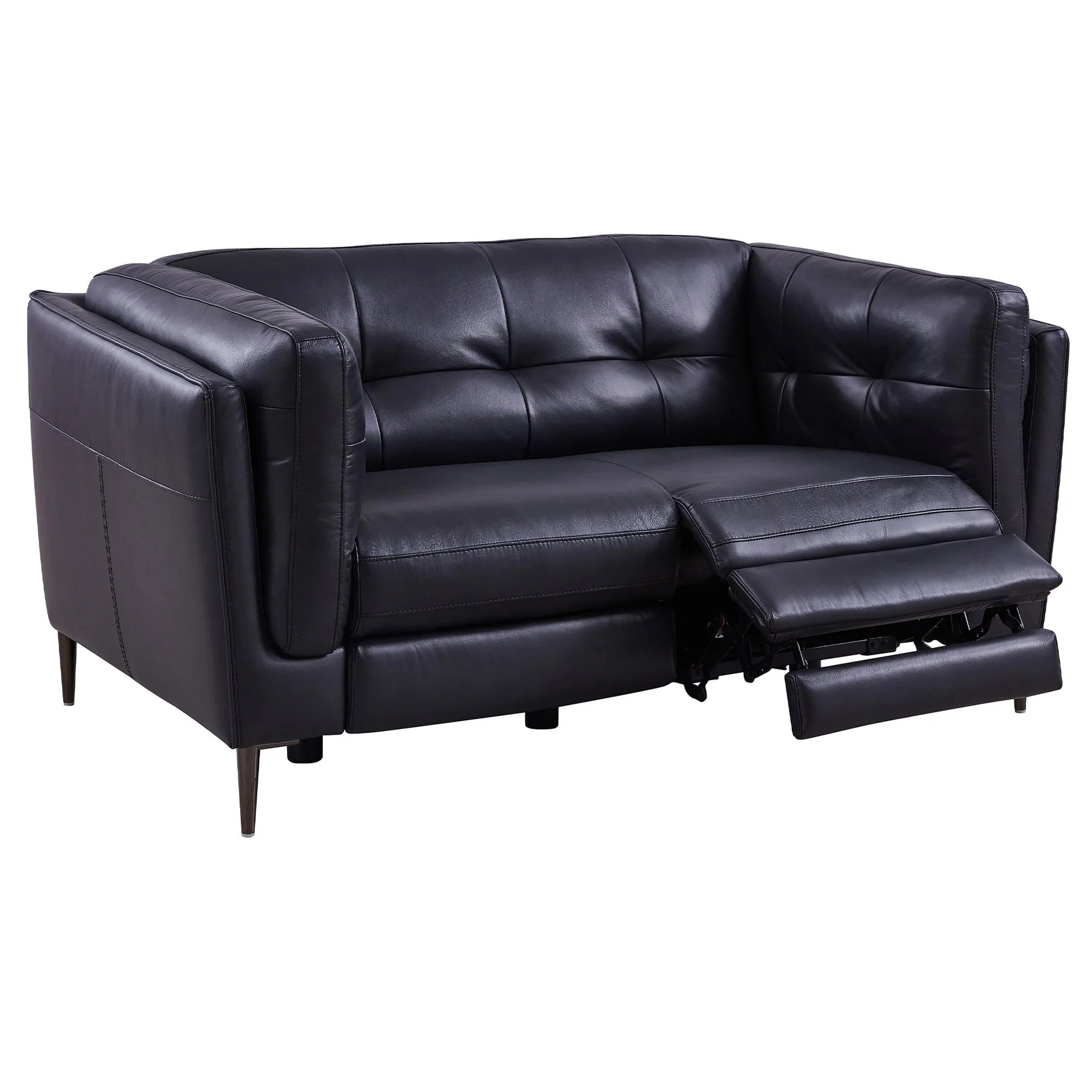 Primrose Contemporary Loveseat in Dark Metal Finish and Navy Genuine Leather - Image 3