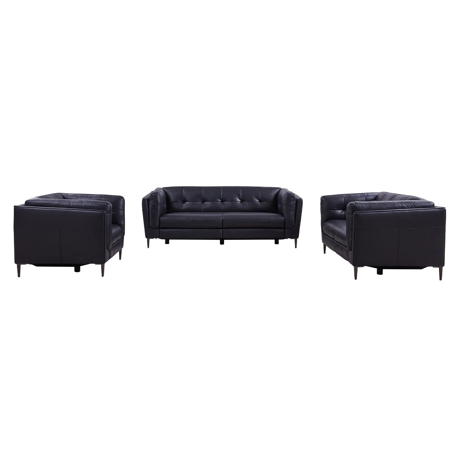 Primrose Contemporary Loveseat in Dark Metal Finish and Navy Genuine Leather - Image 8