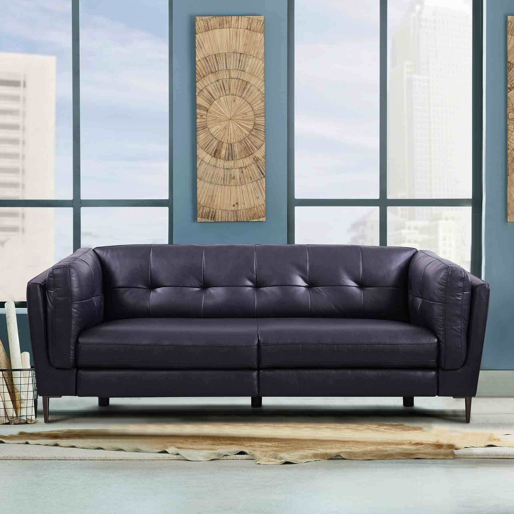 Primrose Contemporary Sofa in Dark Metal Finish and Navy Genuine Leather - Image 9