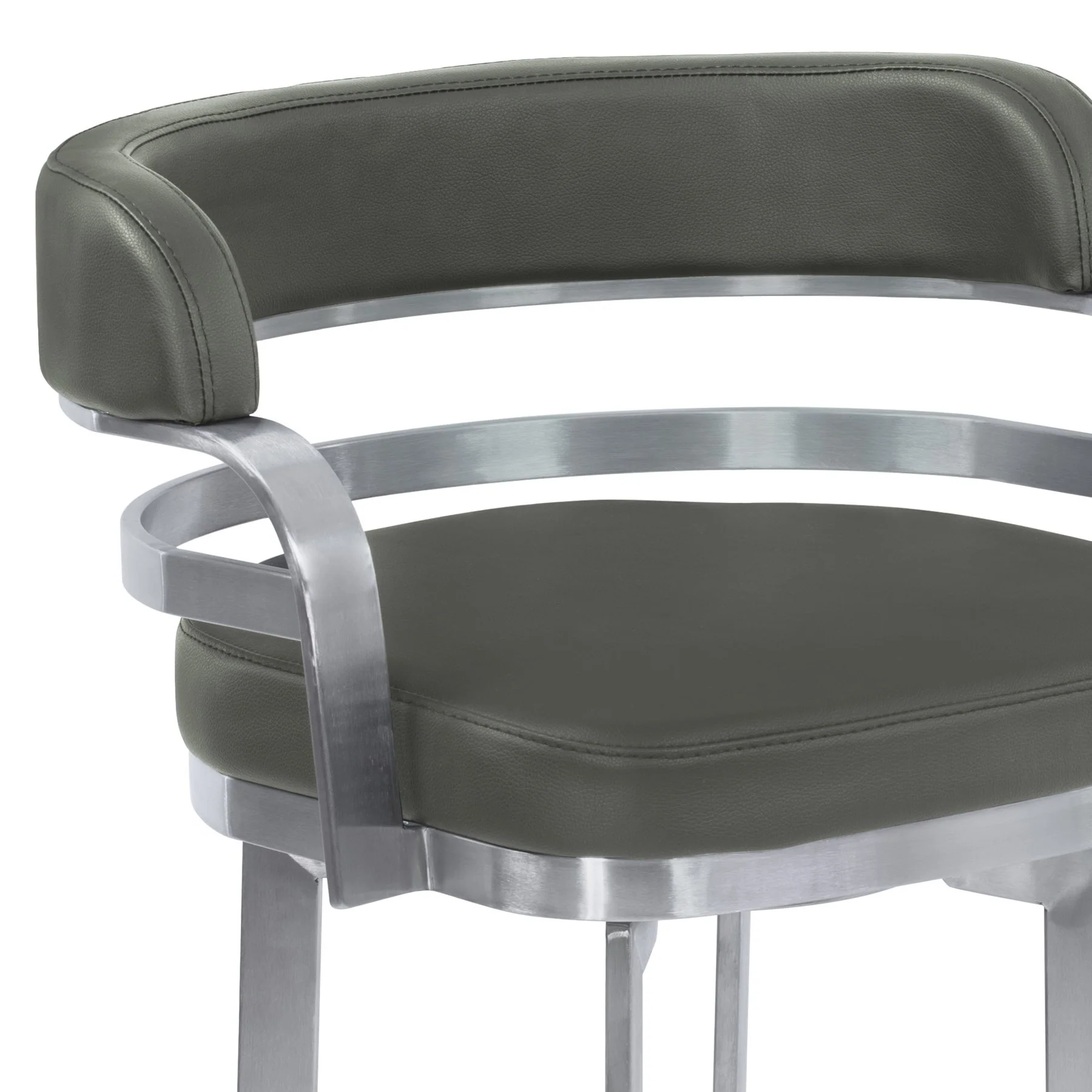 Prinz 30" Bar Height Swivel Gray Faux Leather and Brushed Stainless Steel Bar Stool - Image 4