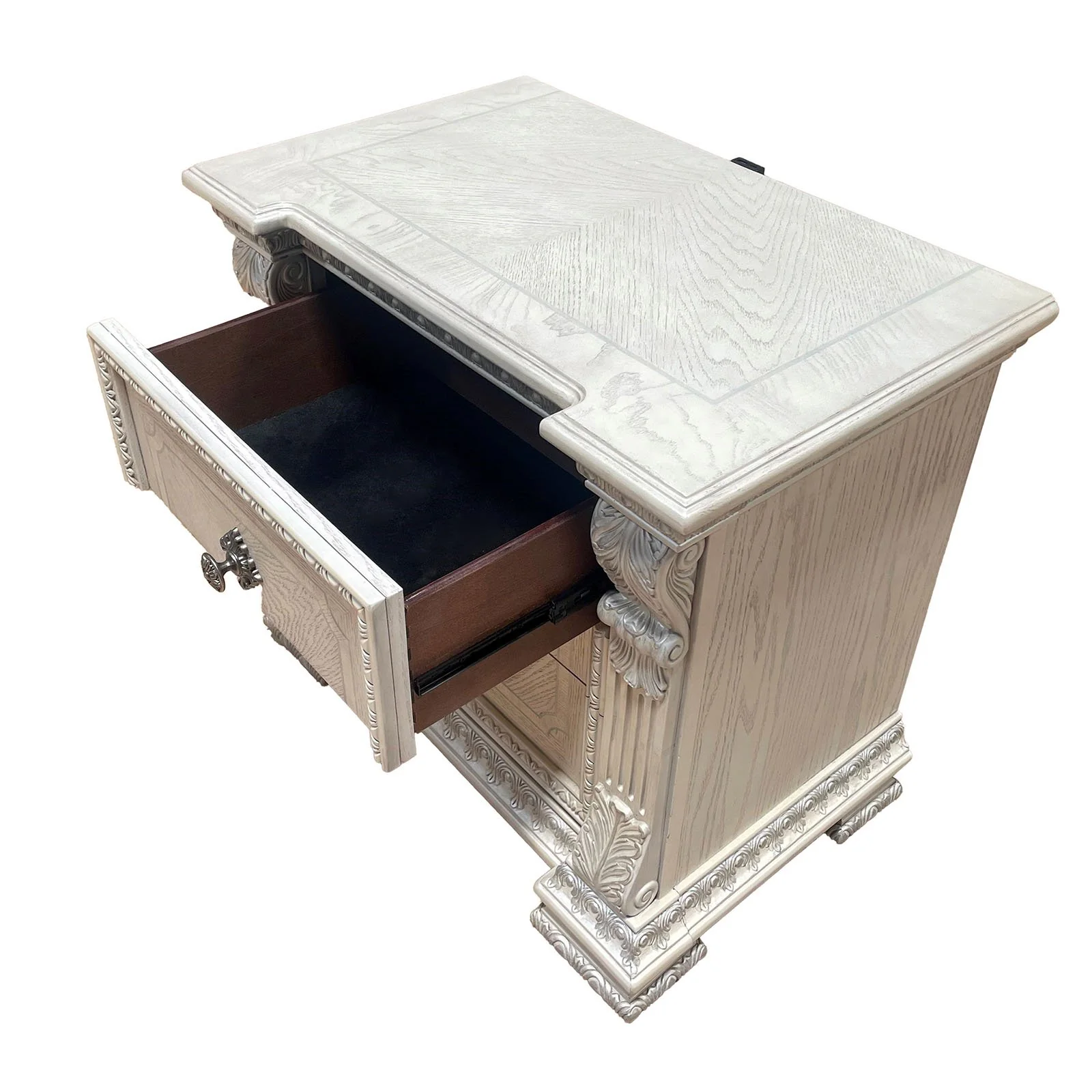 Promenade Nightstand w/ Hidden Drawer USB A-C, Wire Brushed White - Image 3