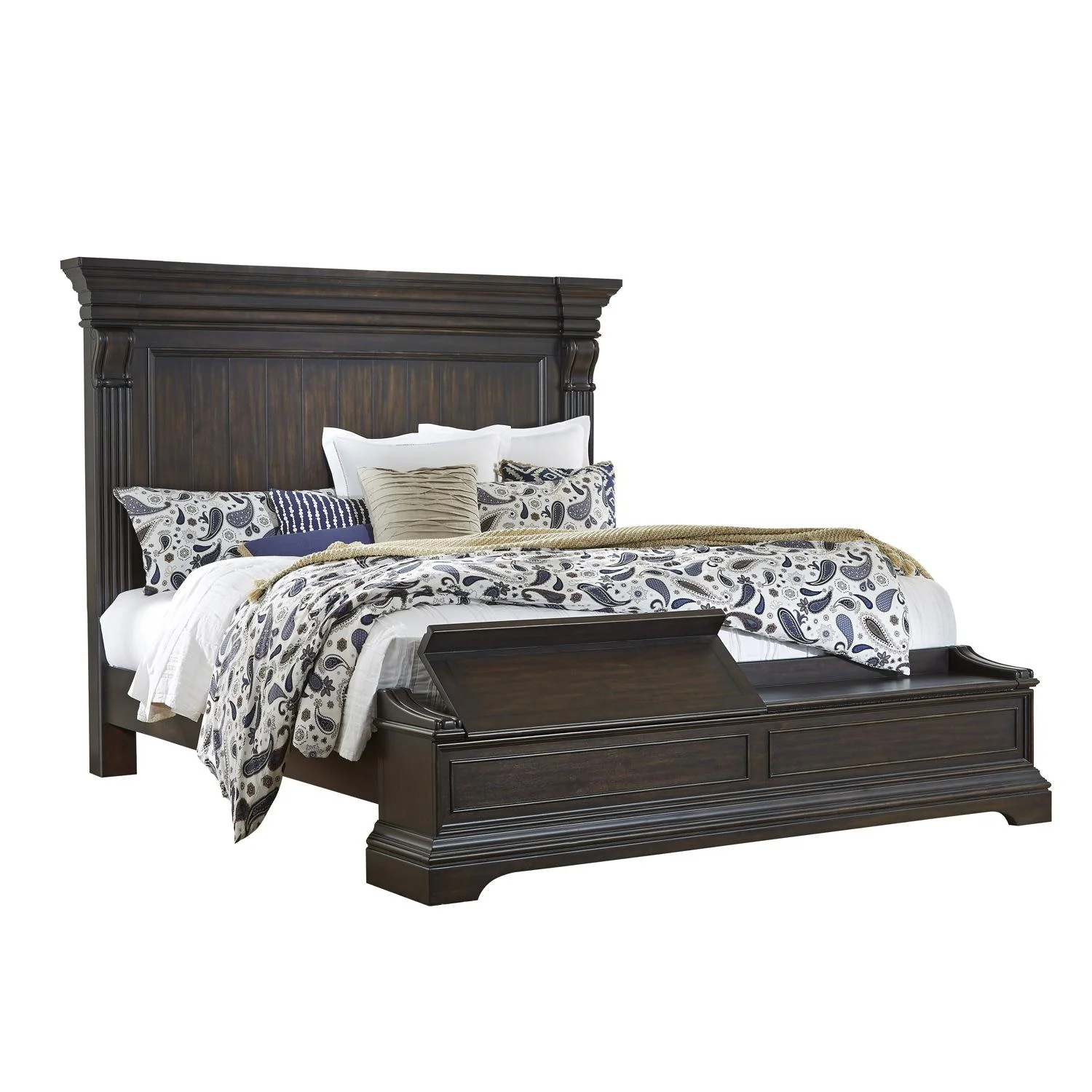Pulaski Caldwell King Panel Bed with Blanket Chest Footboard in Dark Wood - Image 2