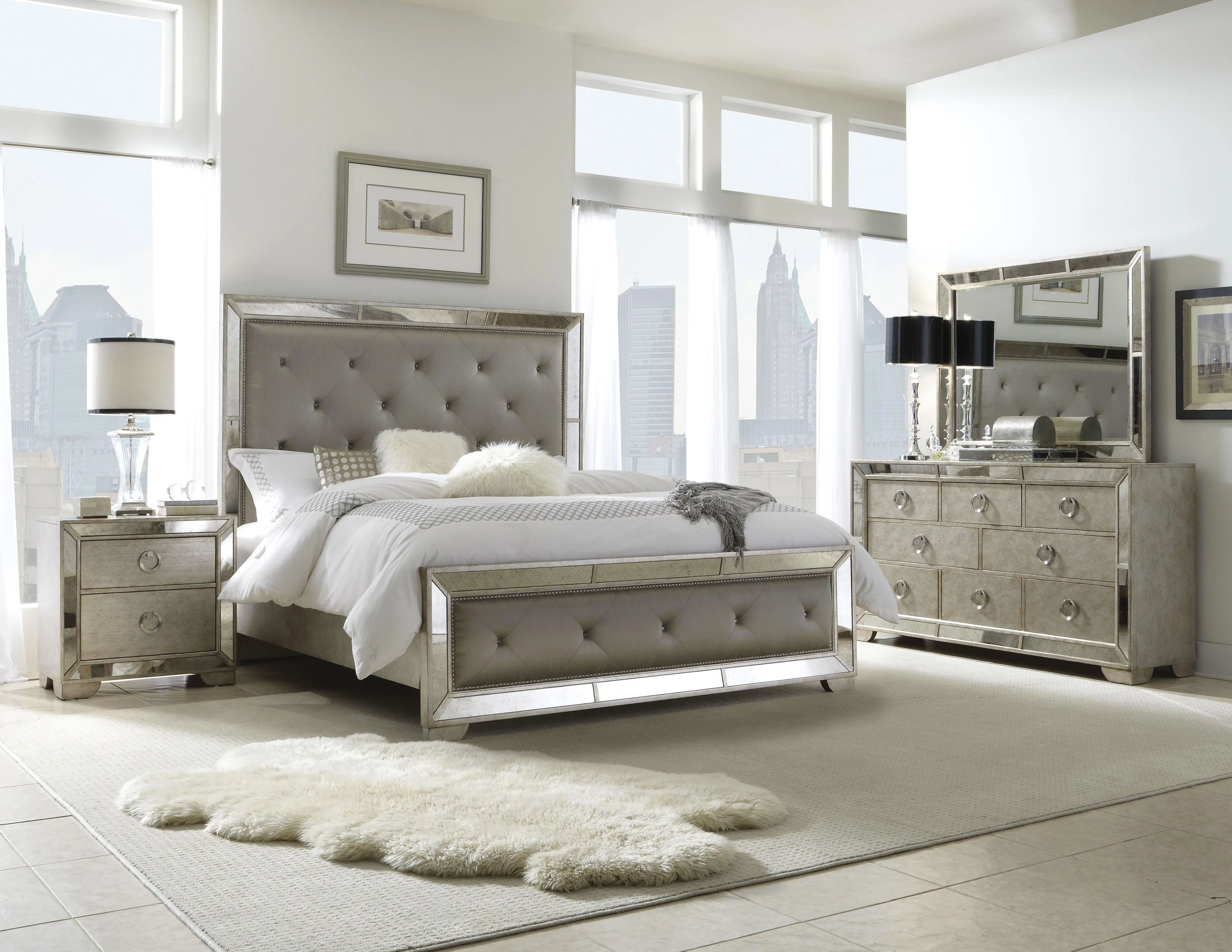 Pulaski Farrah California King Panel Bed with Tufting in Metallic - Image 3