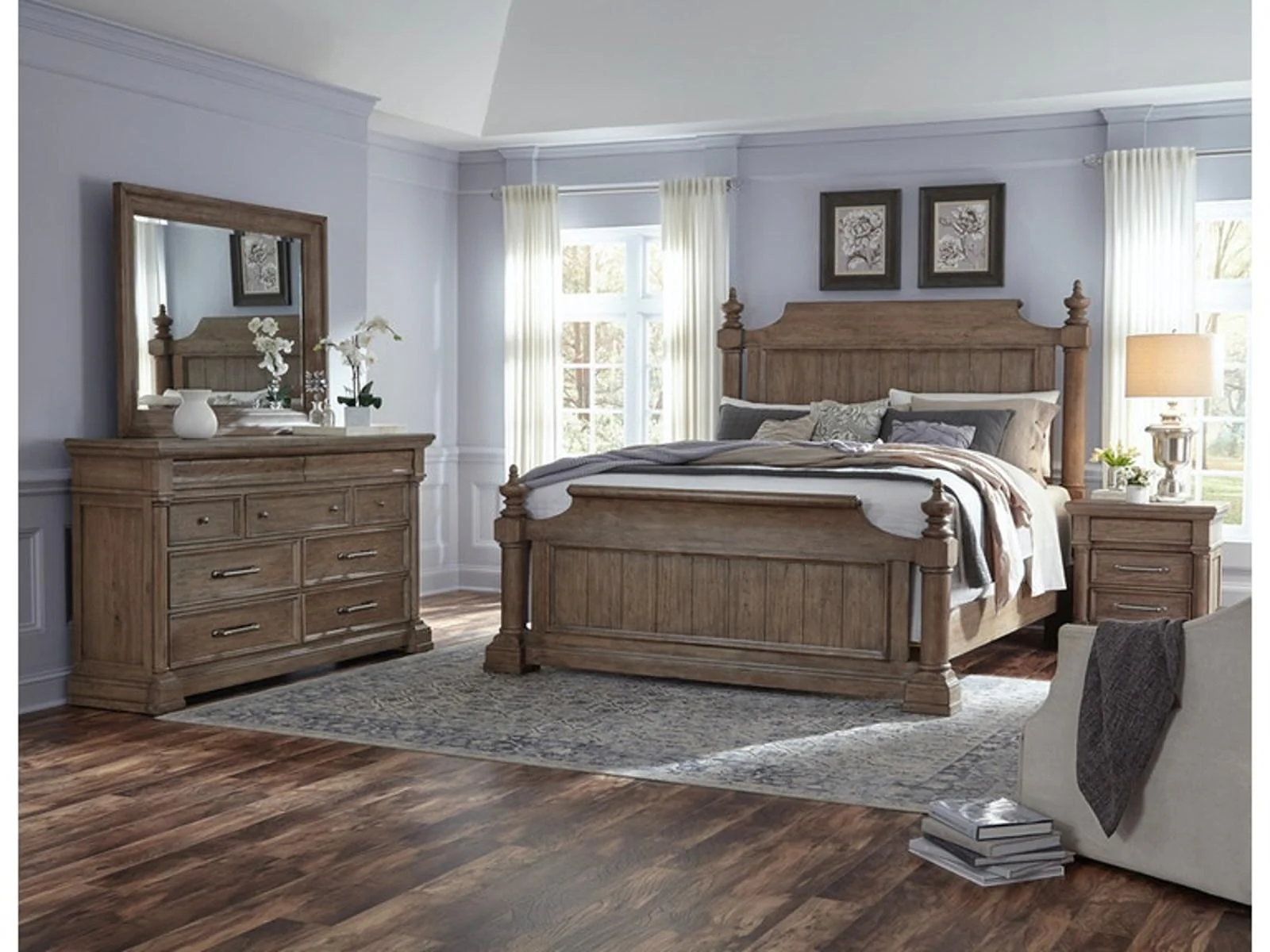 Pulaski Furniture Crestmont Queen Poster Bed in Toasted Almond - Image 4