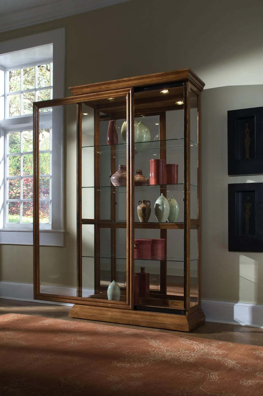 Pulaski Golden Oak Two Way Sliding Door Curio - Image 2