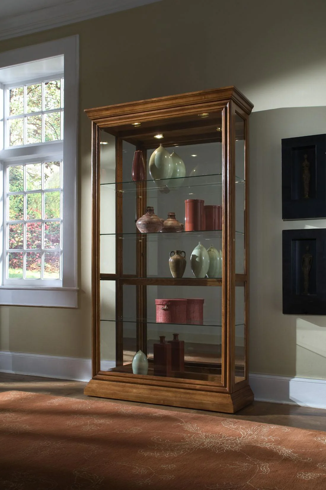 Pulaski Golden Oak Two Way Sliding Door Curio - Image 3