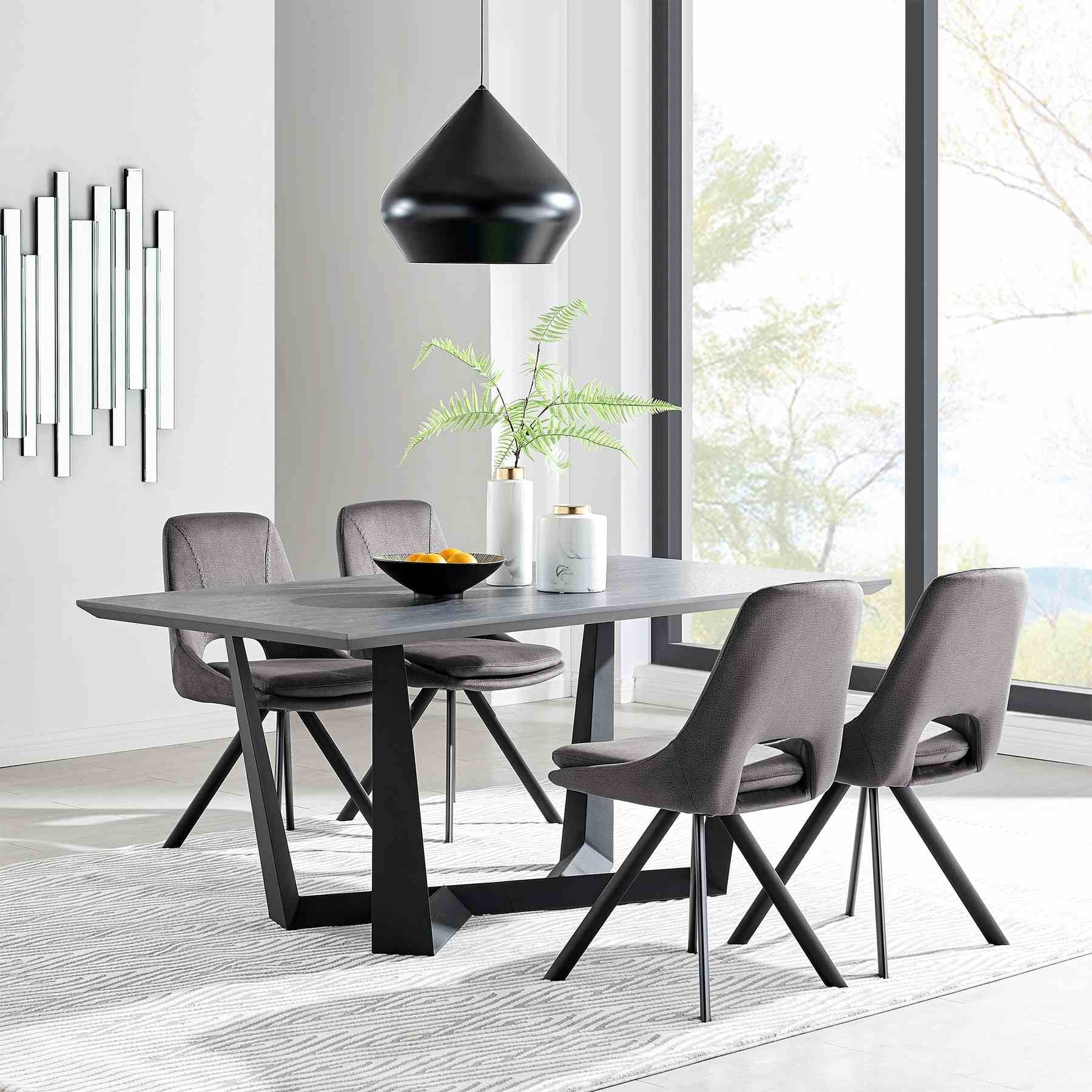 Radford and Lexi 5 Piece Modern Rectangular Dining Set in Black Melamine Wood and Gray Fabric - Image 8