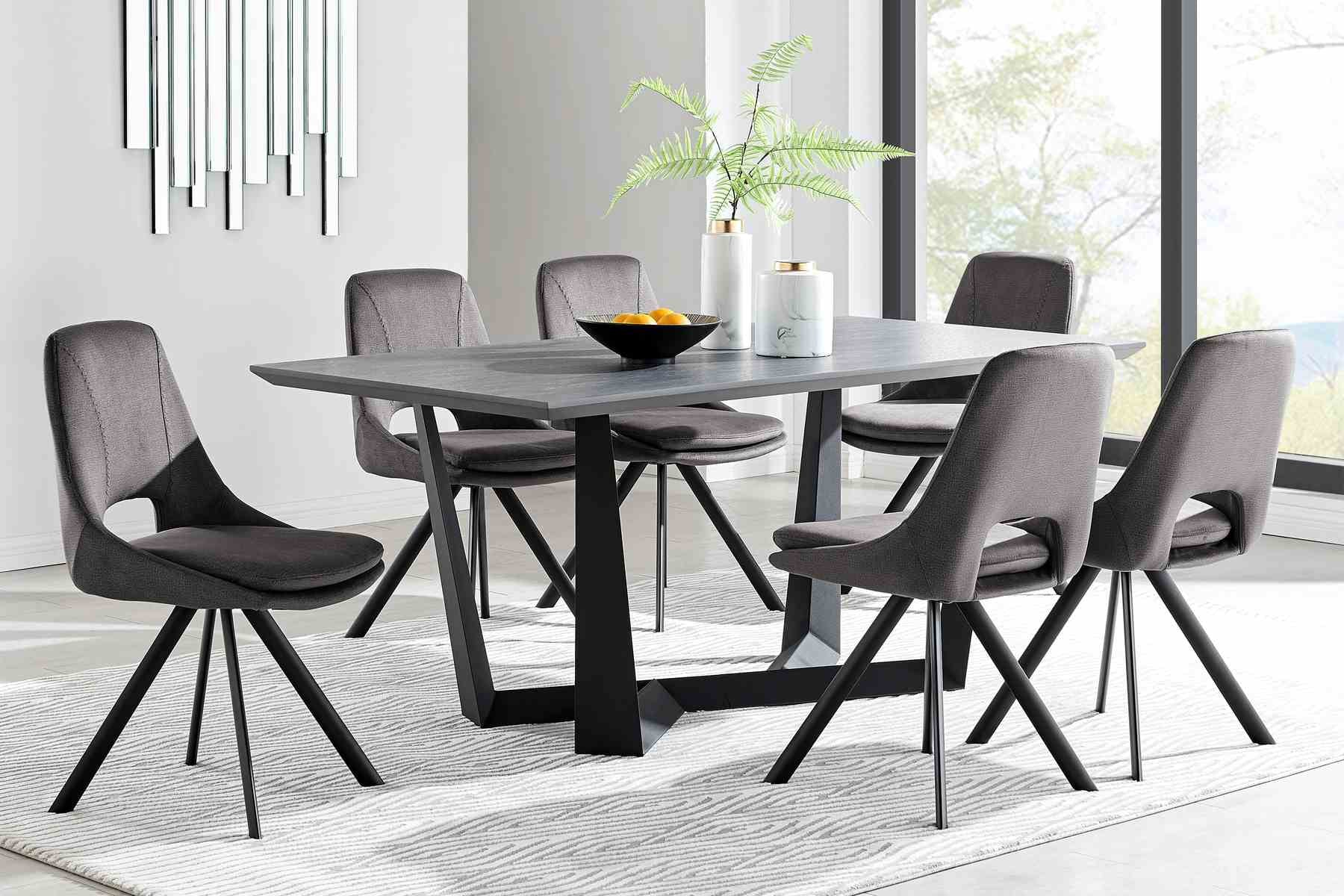 Radford and Lexi 7 Piece Modern Rectangular Dining Set in Light Gray Melamine Wood and Gray Fabric - Image 8
