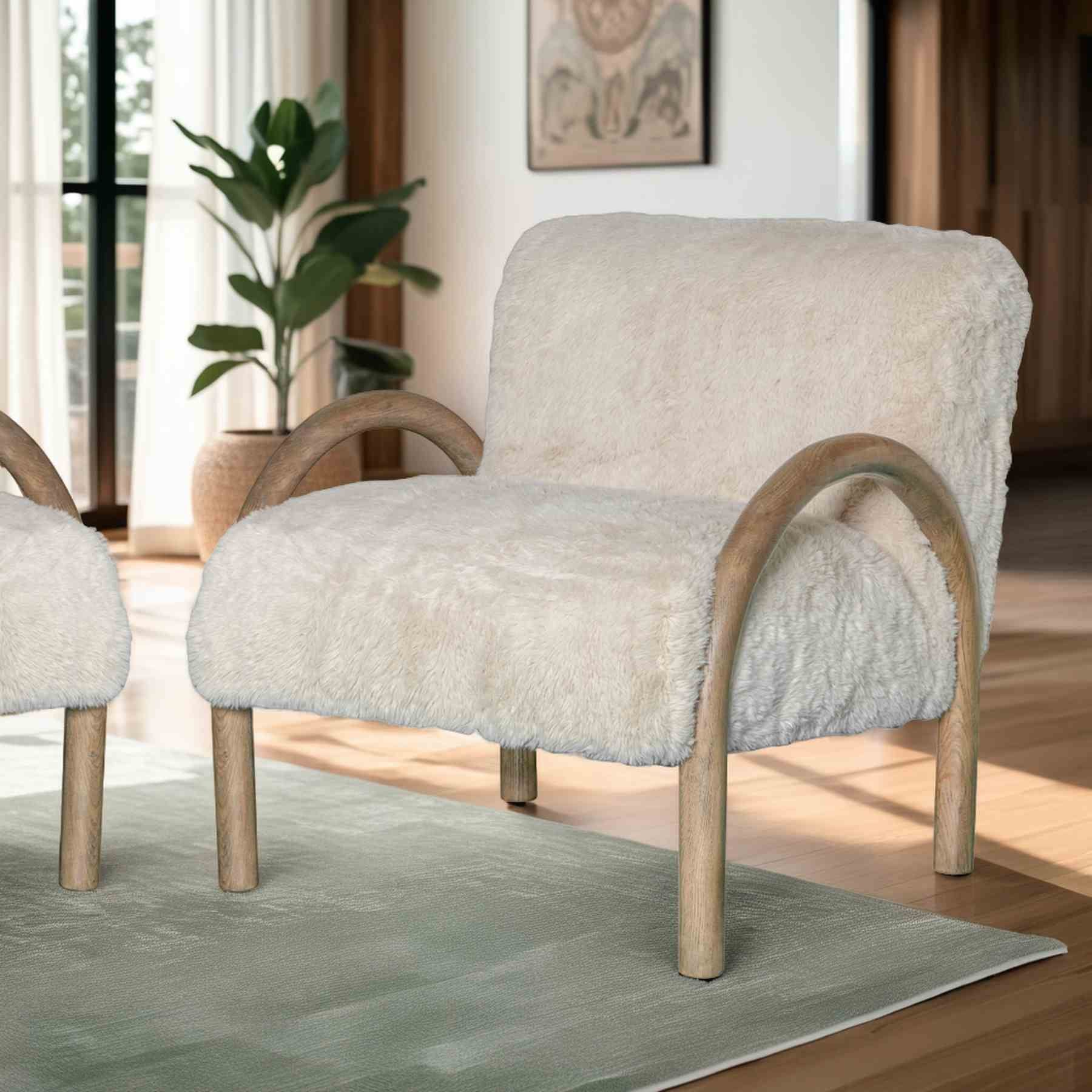 Rae Accent Chair Alpine Fluff Fabric with Honey Finish - Image 8