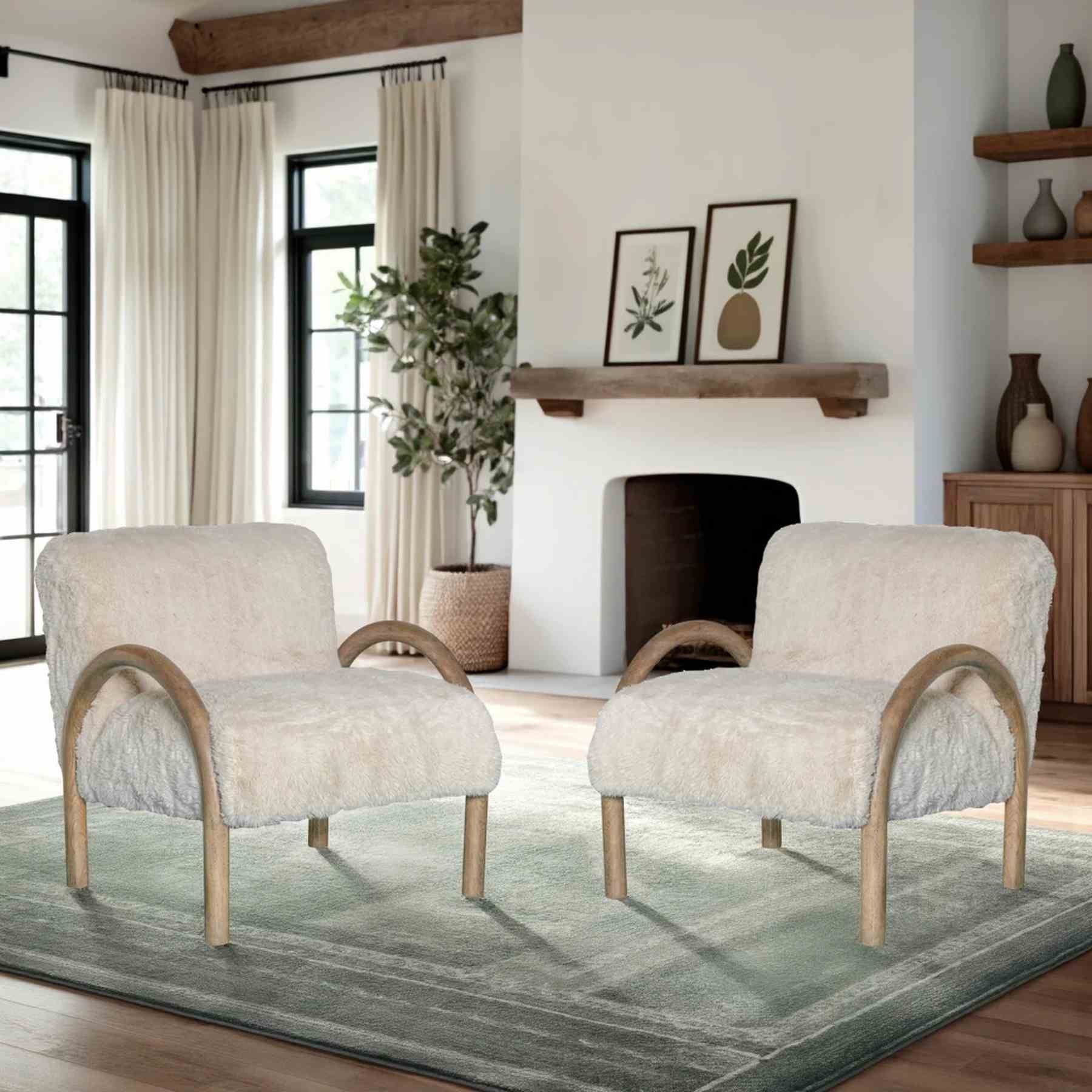 Rae Accent Chair Alpine Fluff Fabric with Honey Finish - Image 9