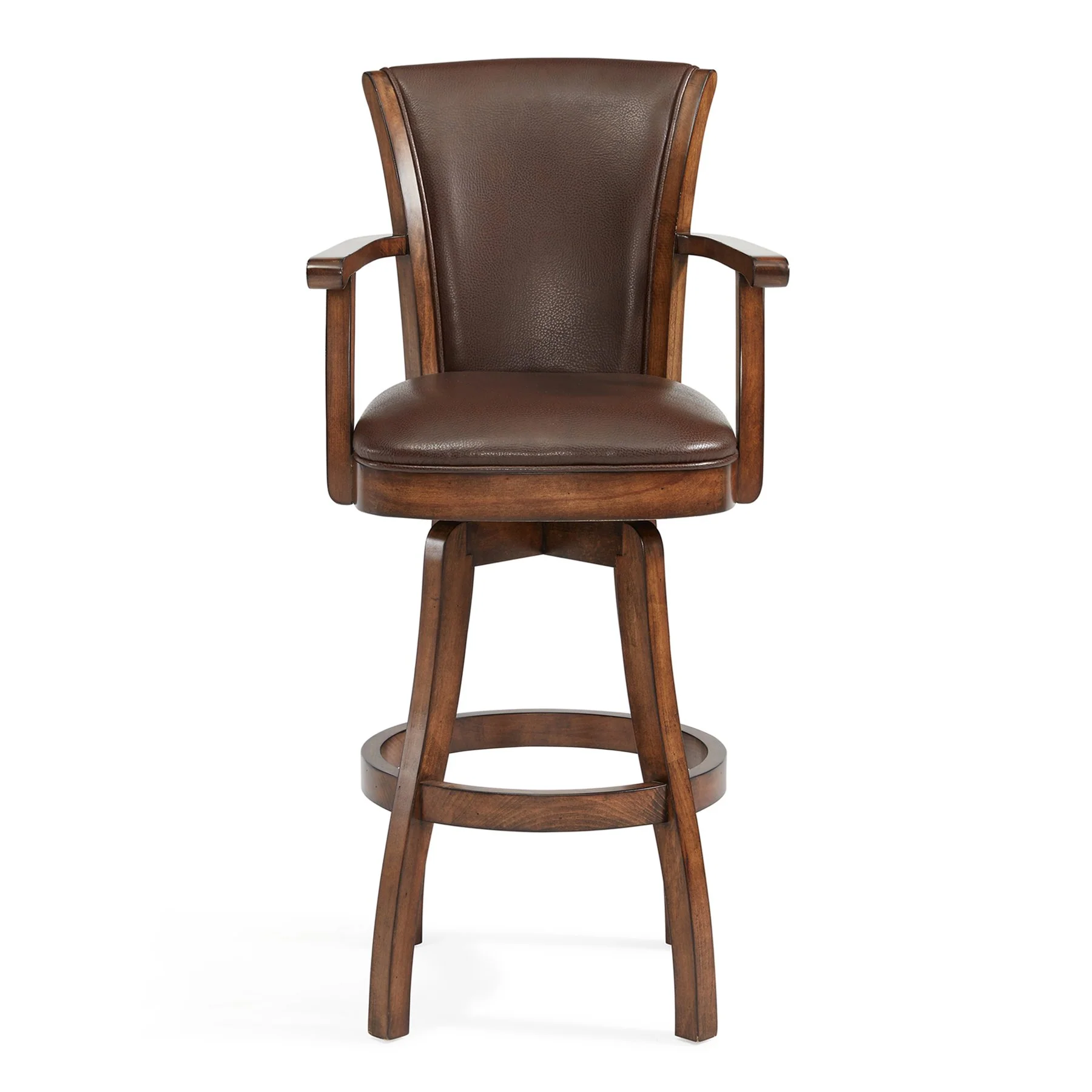 Raleigh 26" Counter Height Swivel Kahlua Faux Leather and Chestnut Wood Arm Bar Stool - Image 2